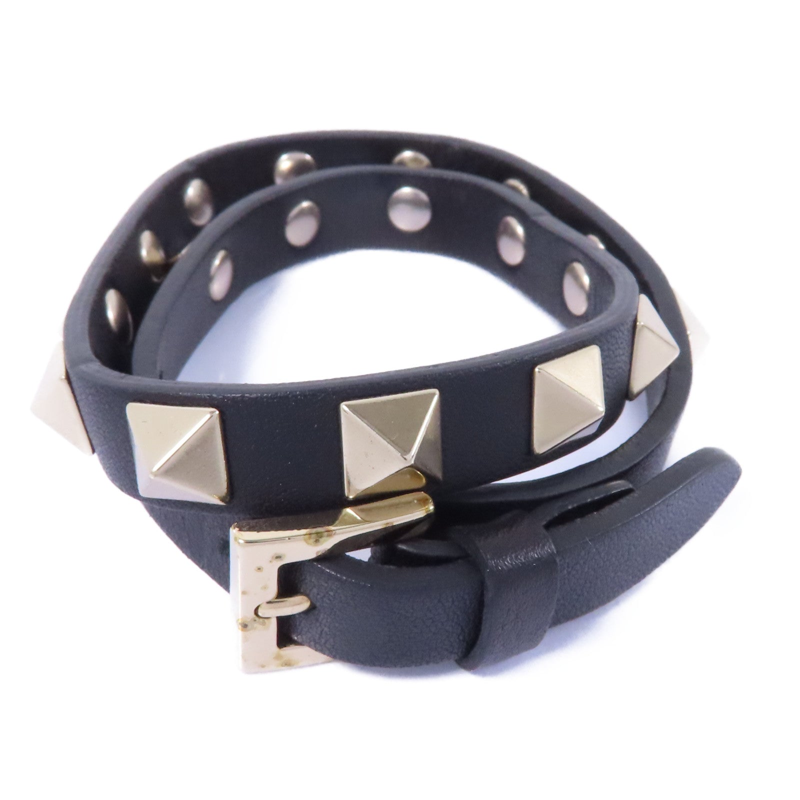 Valentino 牛皮皮革Bracelet金扣手鏈黑色