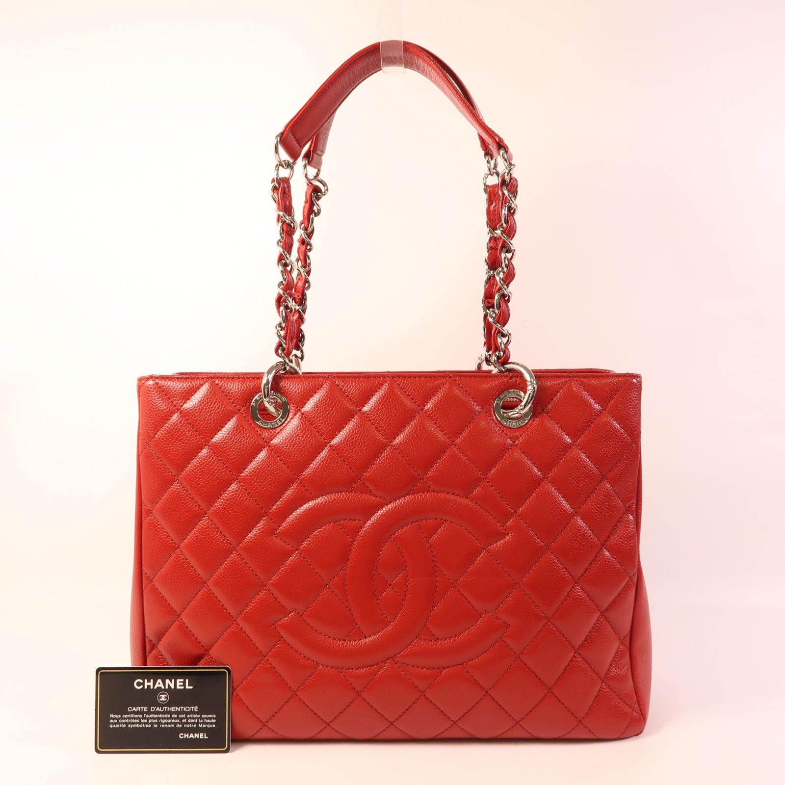 CHANEL 牛皮皮革GST Grand Shopping Tote Bag銀扣鏈帶肩背袋