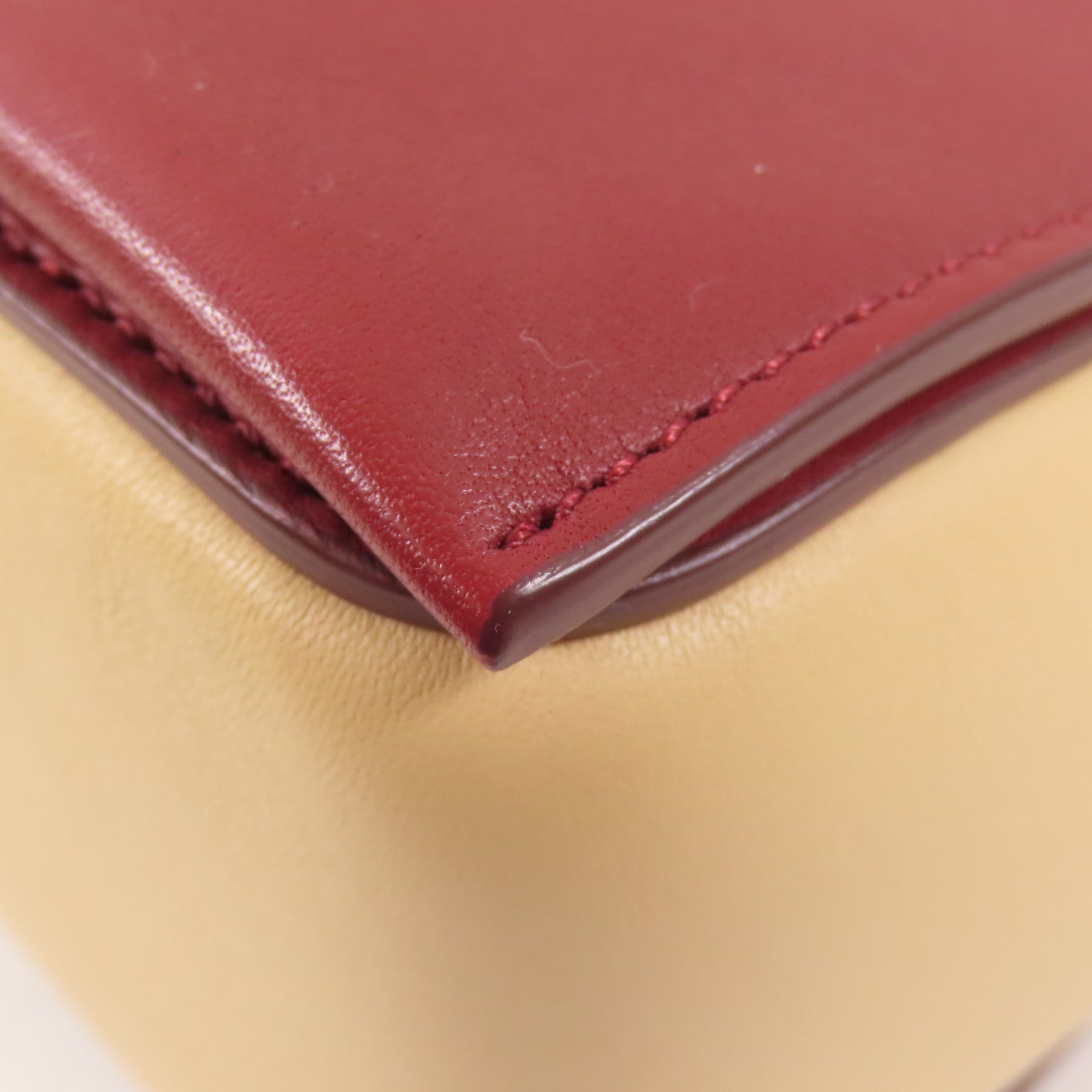 CELINE 羊皮皮革Shoulder Bag金扣肩背袋杏色/紅色