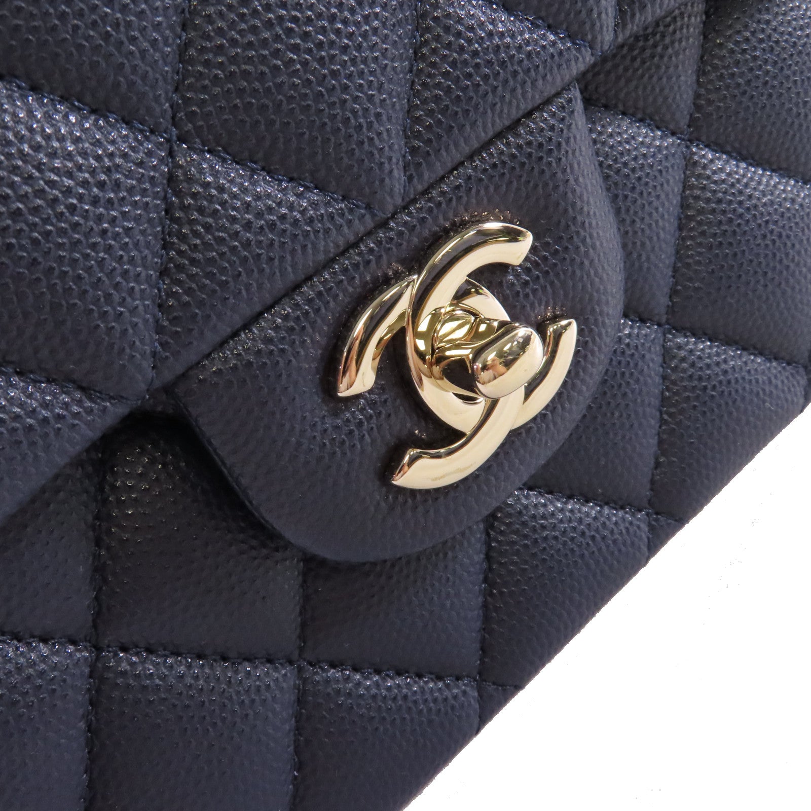 CHANEL 菱格Caviar皮革 Classic Flap 25 Chain Shoulder Bag金扣鏈帶肩背袋寶藍色
