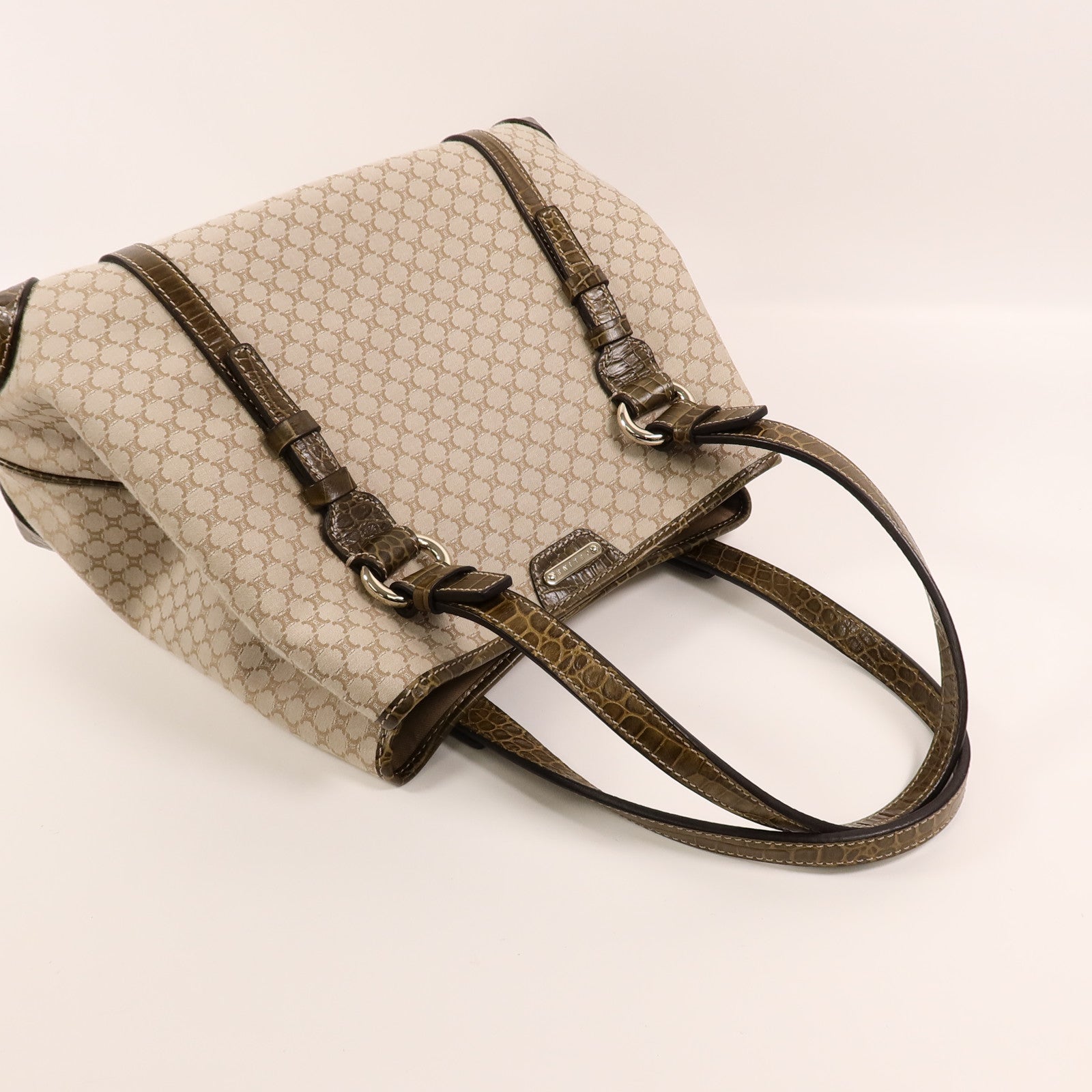 CELINE 帆布/牛皮皮革Vintage Macadam Tote肩背袋