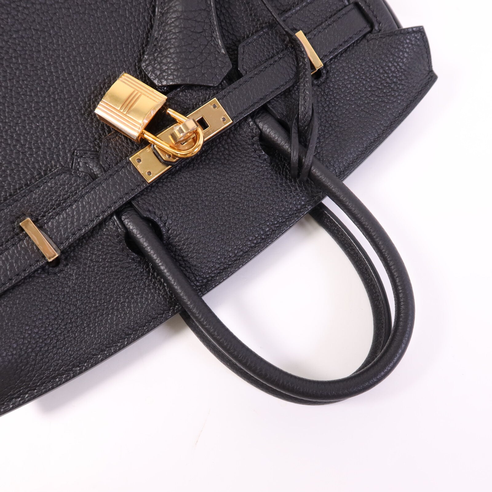 HERMES Clemence皮革Birkin 25金扣手挽袋Noir