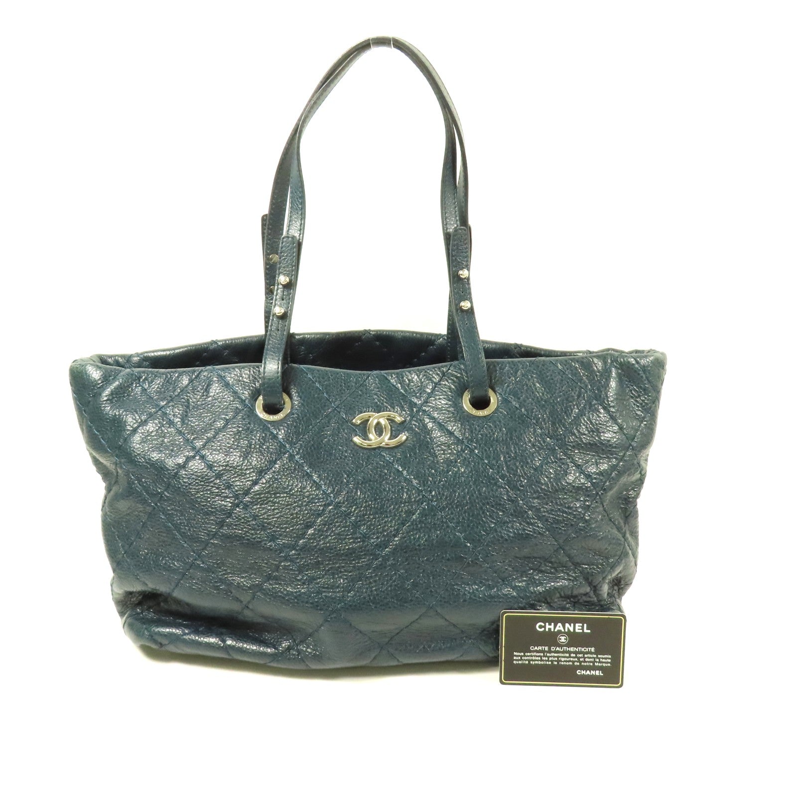 CHANEL 牛皮皮革Tote Bag銀扣肩背袋