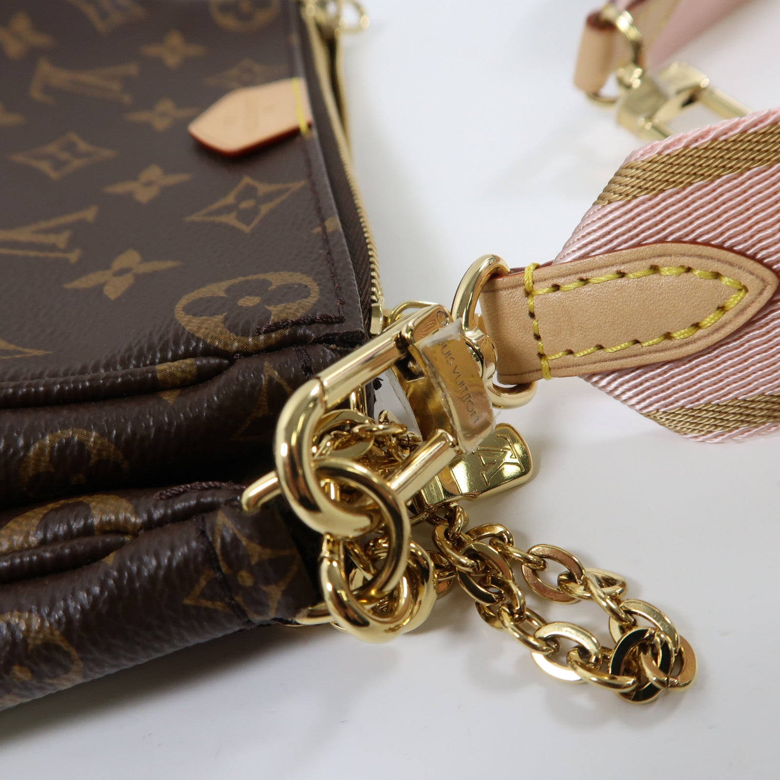LOUIS VUITTON Monogram Multi Pochette Accessoires金扣手挽肩背兩用袋棕色