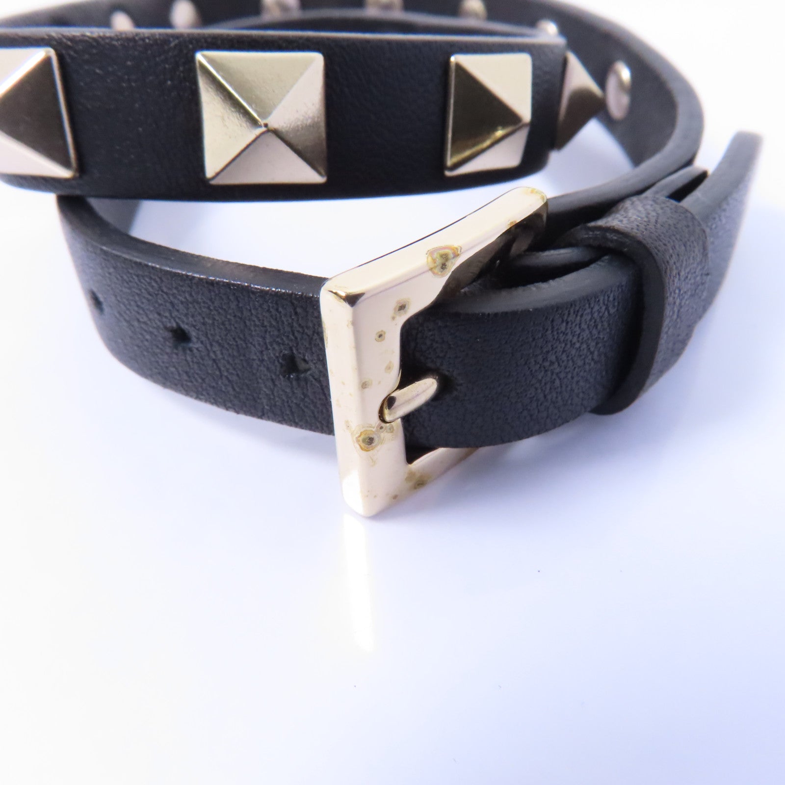 Valentino 牛皮皮革Bracelet金扣手鏈黑色