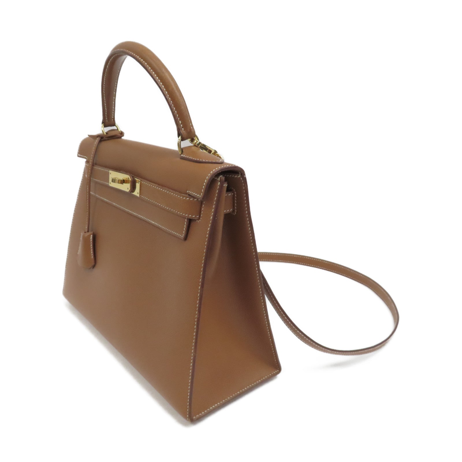 HERMES Courchevel皮革Kelly 28手挽肩背兩用袋Gold/金色