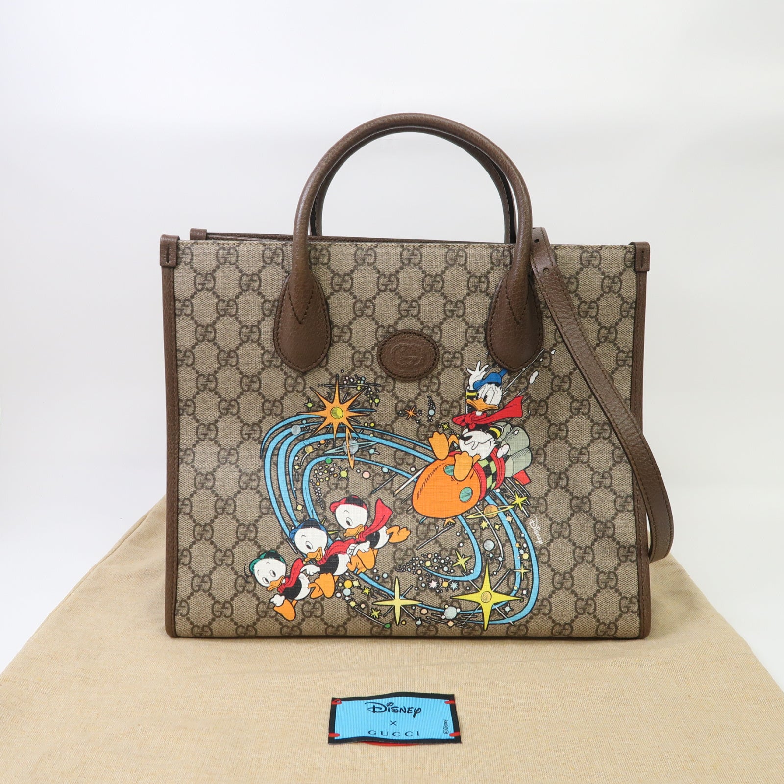GUCCI 【激減優惠】塗層帆布Disney GG Supreme金扣手挽肩背兩用袋米色