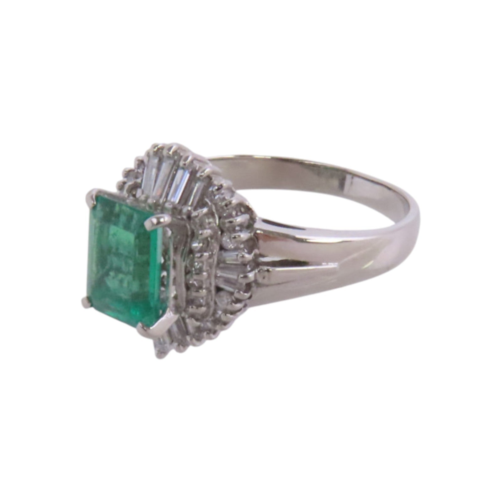 JEWELRY PT900鉑金Emerald Diamond綠寶石/鑽石戒指US#5