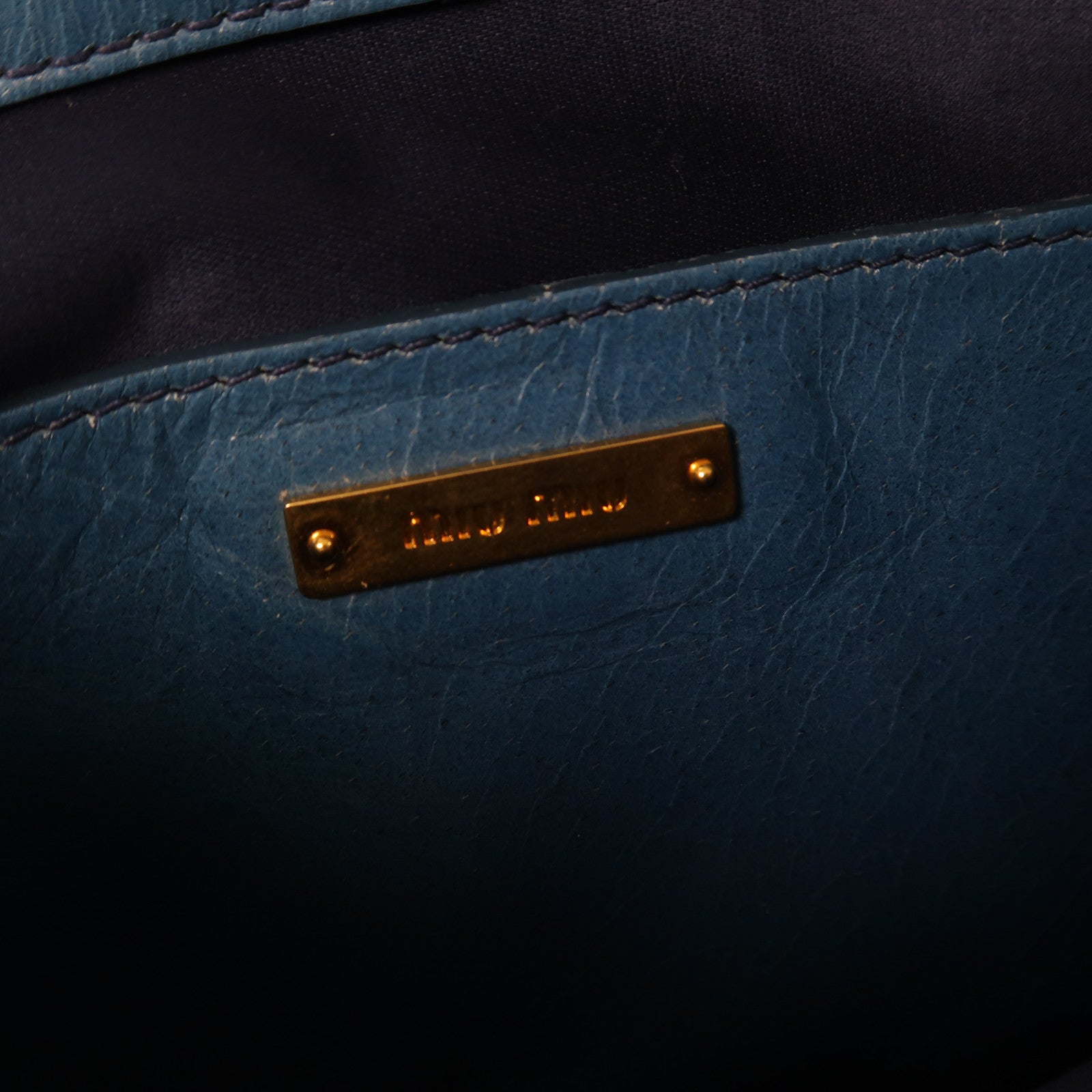 Miu Miu 牛皮皮革2 Way Shoulder Bag金扣手挽肩背兩用袋藍色