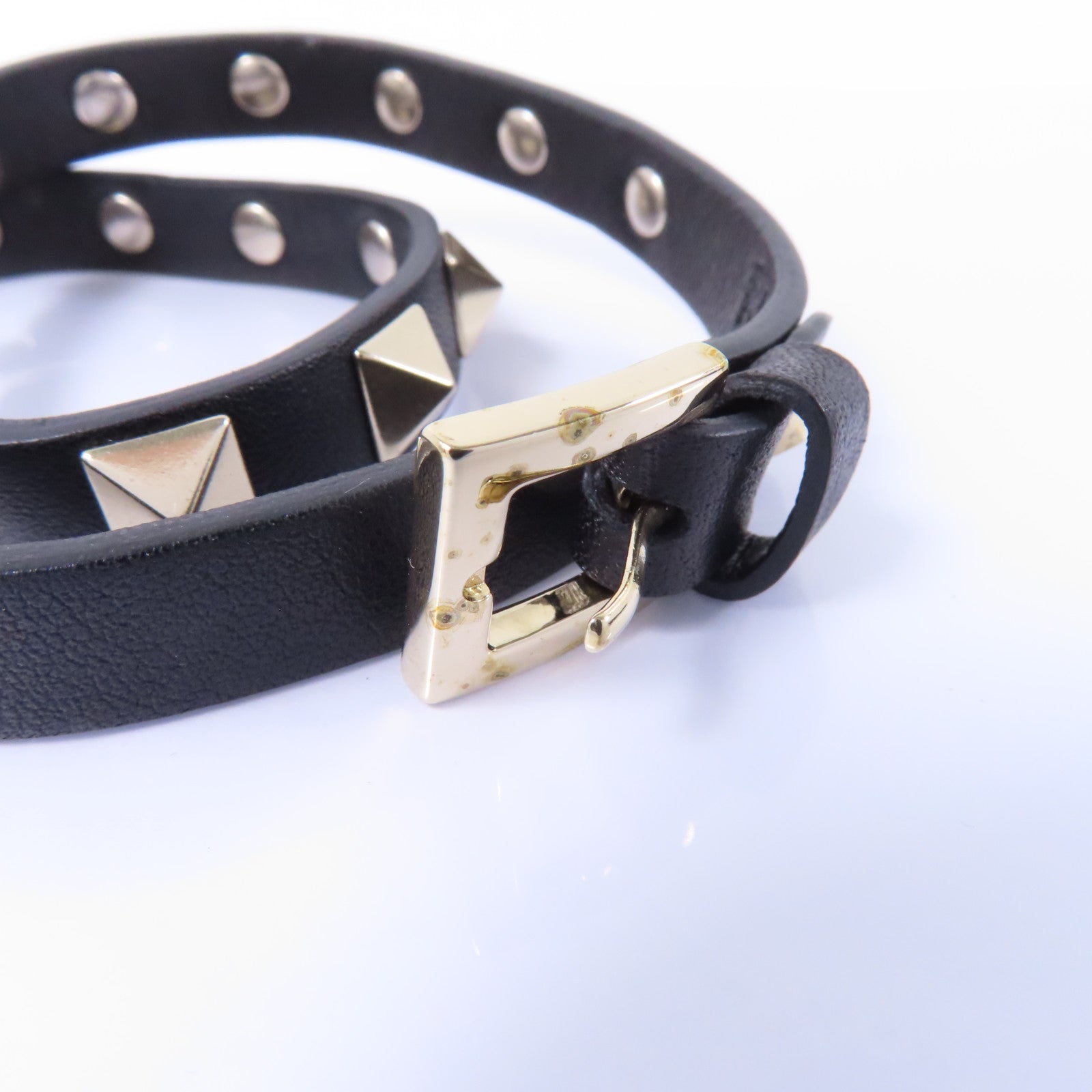 Valentino 牛皮皮革Bracelet金扣手鏈黑色