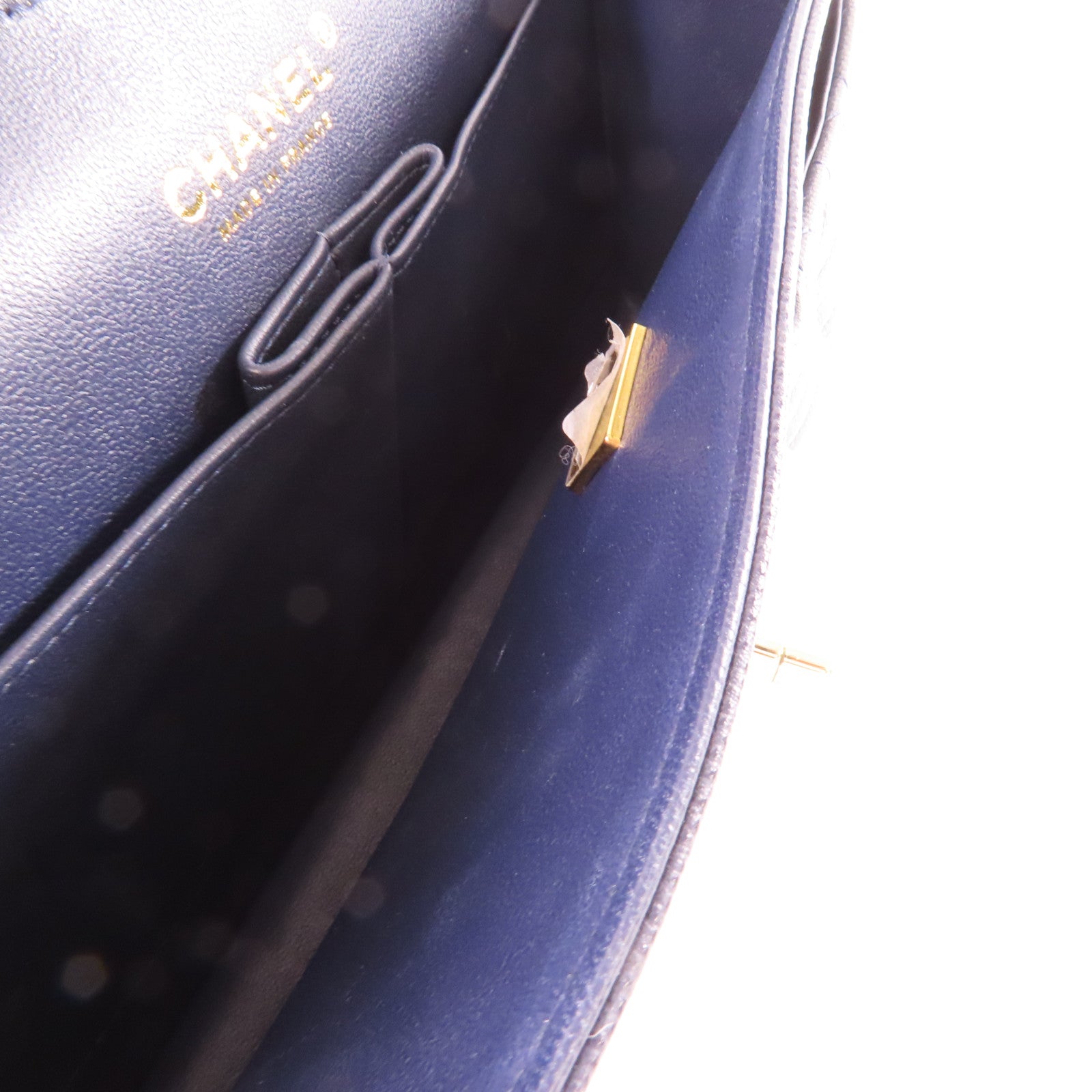 CHANEL 菱格Caviar皮革 Classic Flap 25 Chain Shoulder Bag金扣鏈帶肩背袋寶藍色