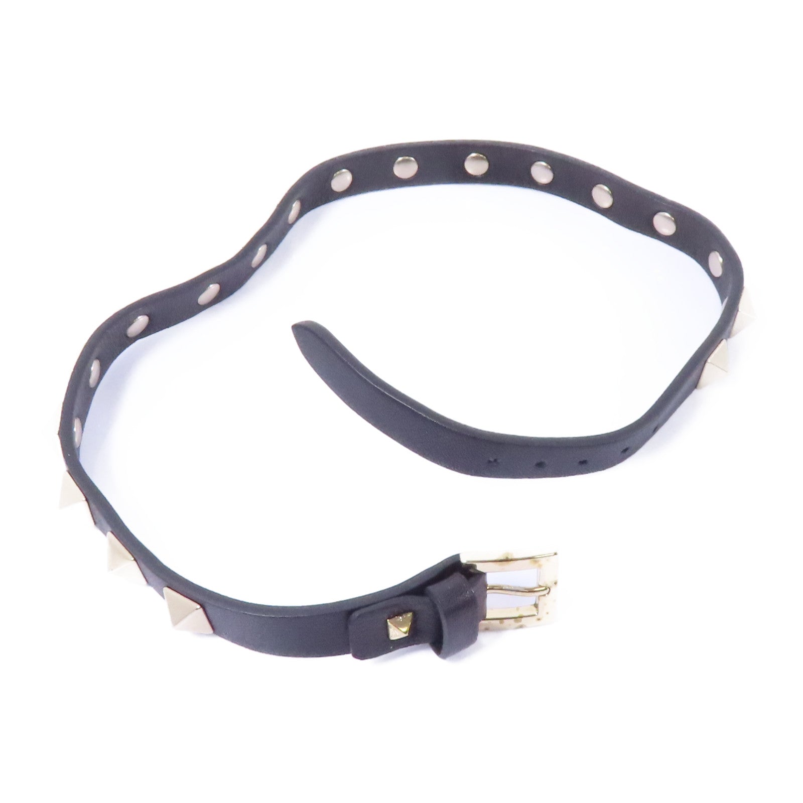 Valentino 牛皮皮革Bracelet金扣手鏈黑色