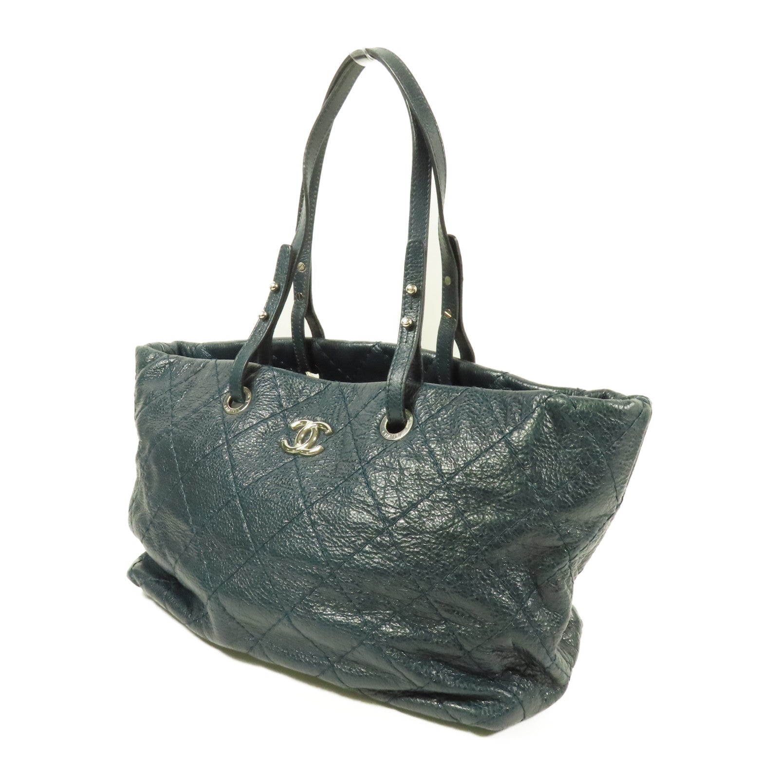 CHANEL 牛皮皮革Tote Bag銀扣肩背袋