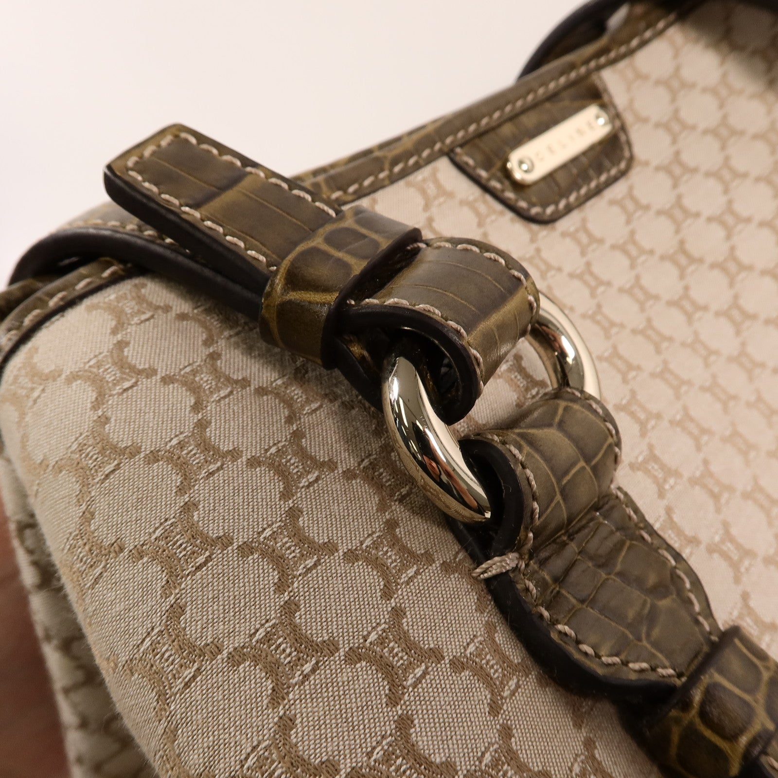 CELINE 帆布/牛皮皮革Vintage Macadam Tote肩背袋