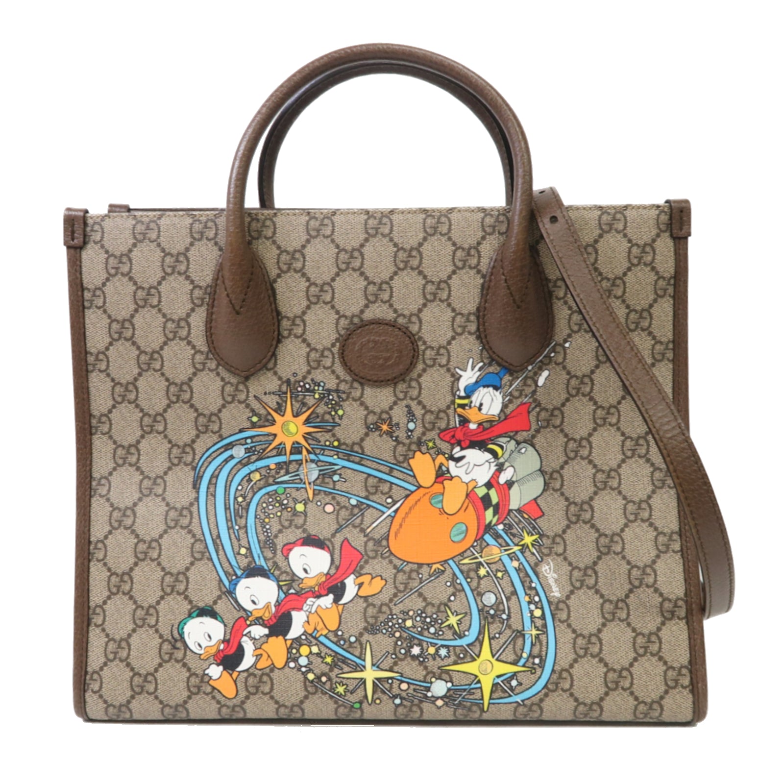 GUCCI 【激減優惠】塗層帆布Disney GG Supreme金扣手挽肩背兩用袋米色