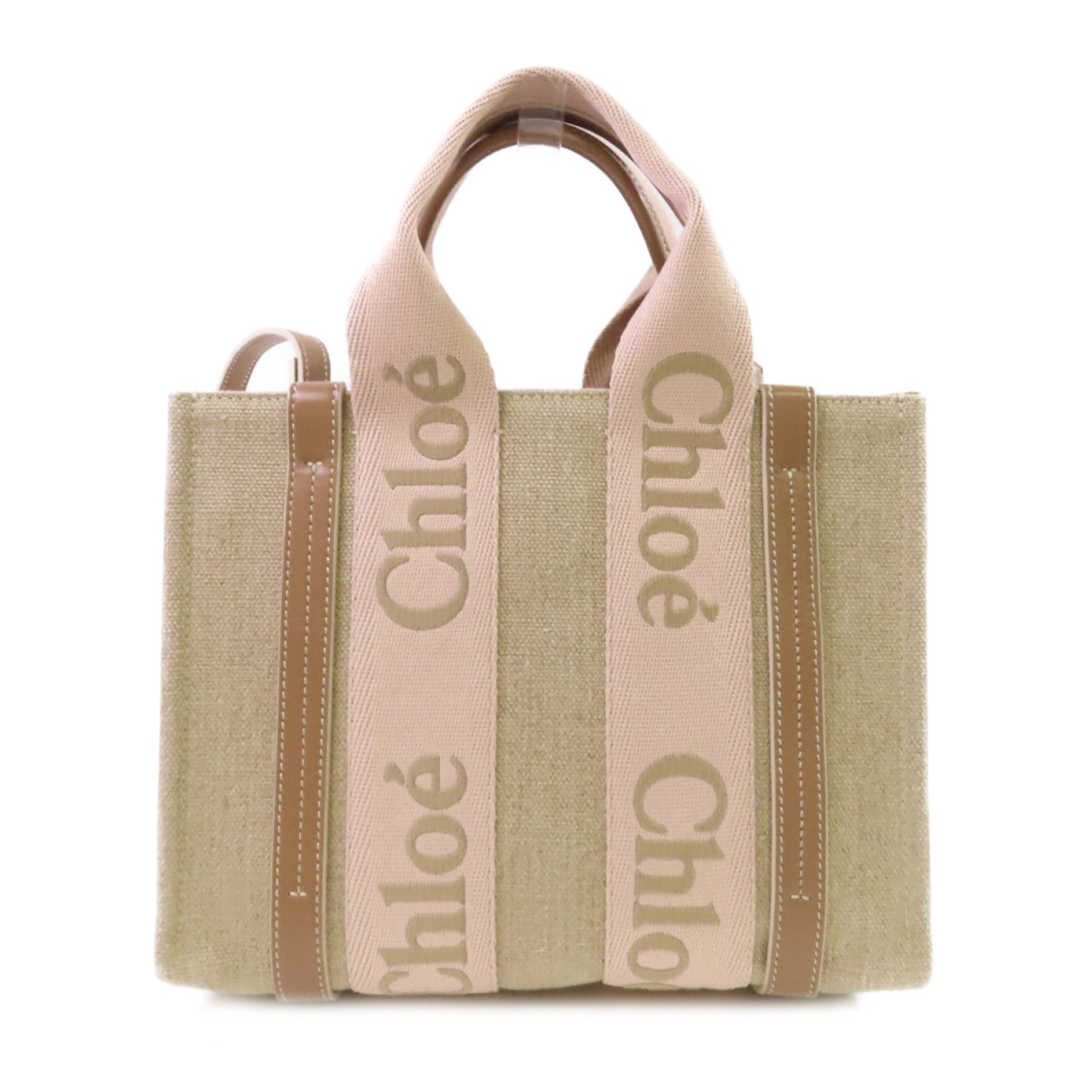 Chloe 帆布Small Woody 2Way Tote Bag手挽肩背兩用袋杏色