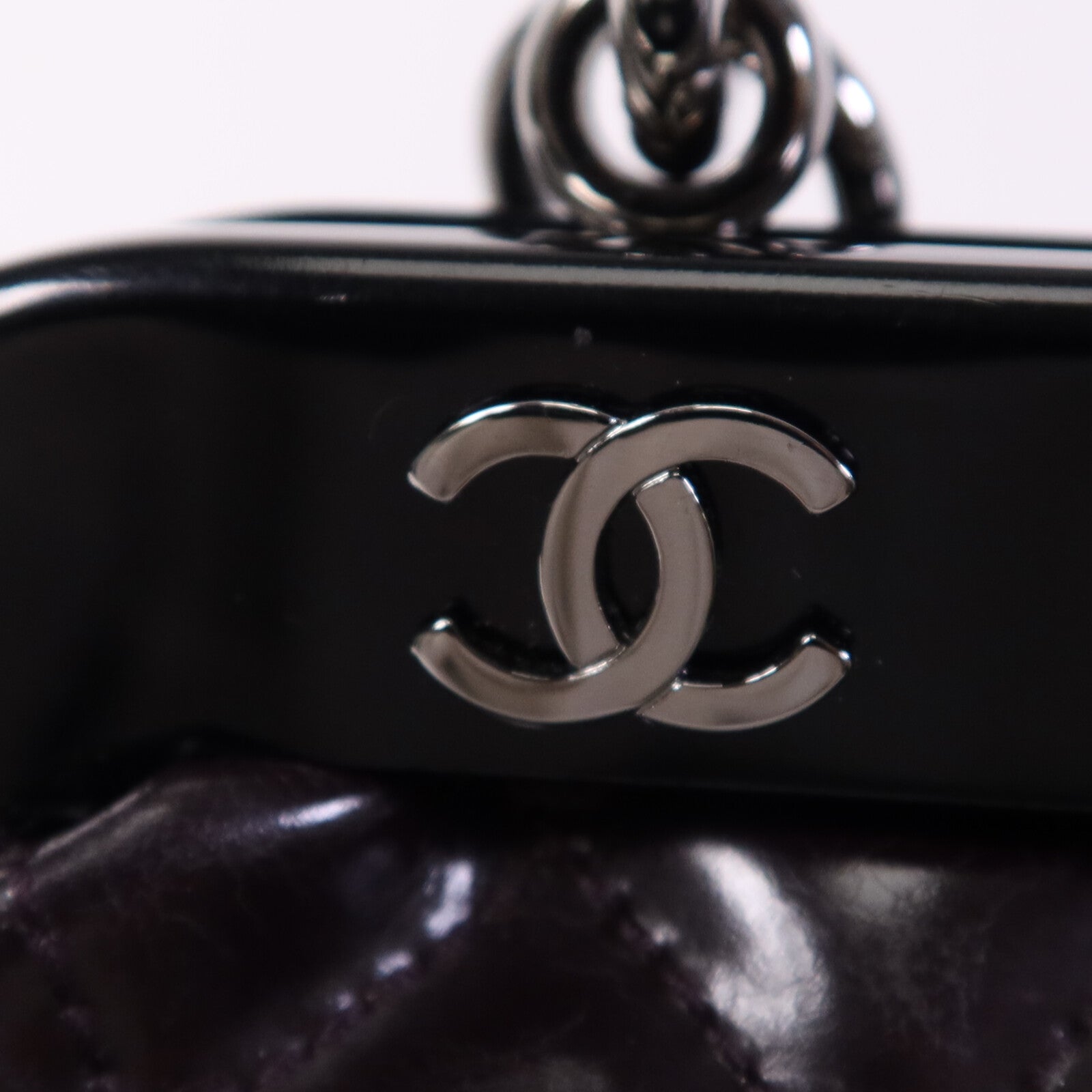 CHANEL 漆皮皮革Chain Shoulder Bag銀扣鏈帶手挽肩背兩用袋
