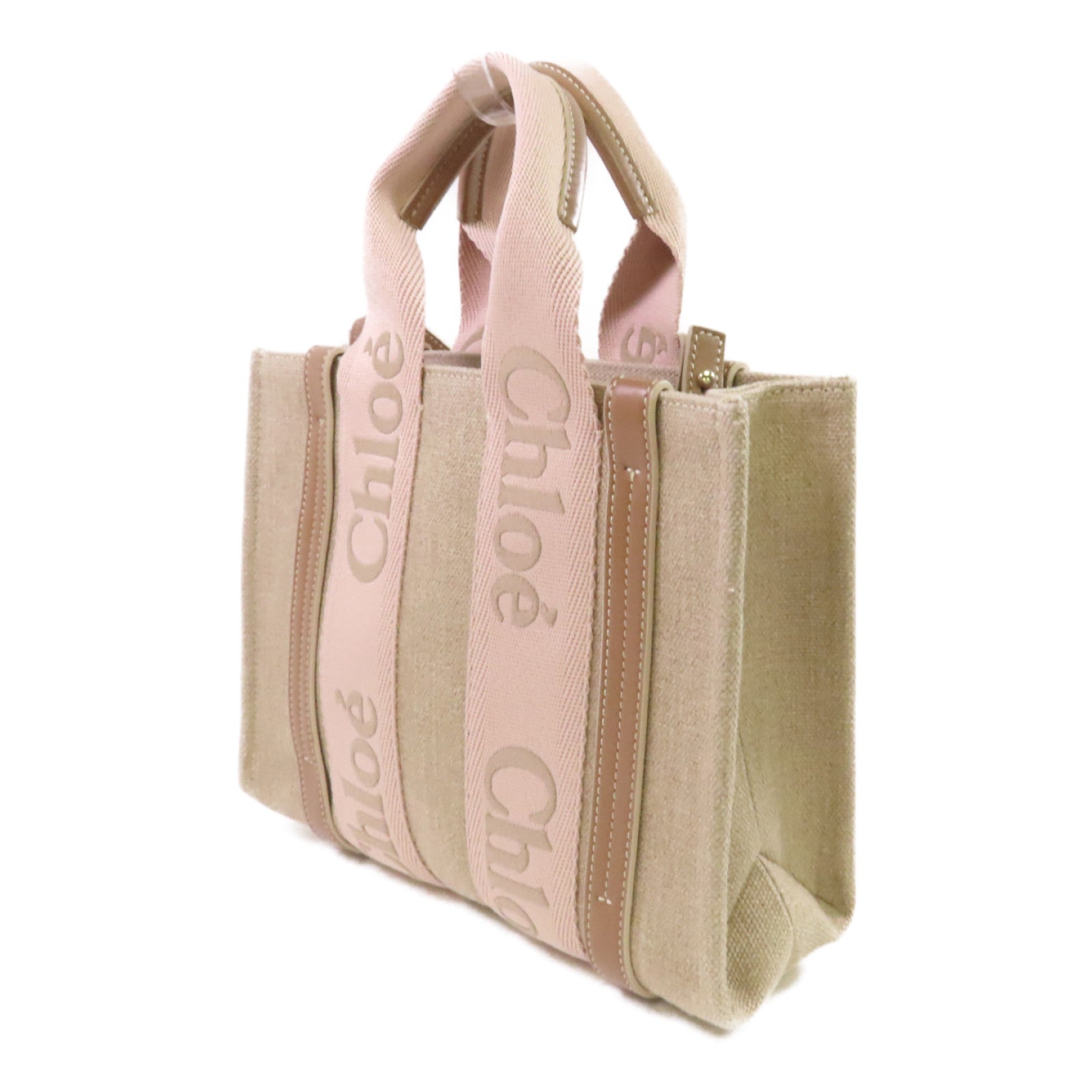 Chloe 帆布Small Woody 2Way Tote Bag手挽肩背兩用袋杏色