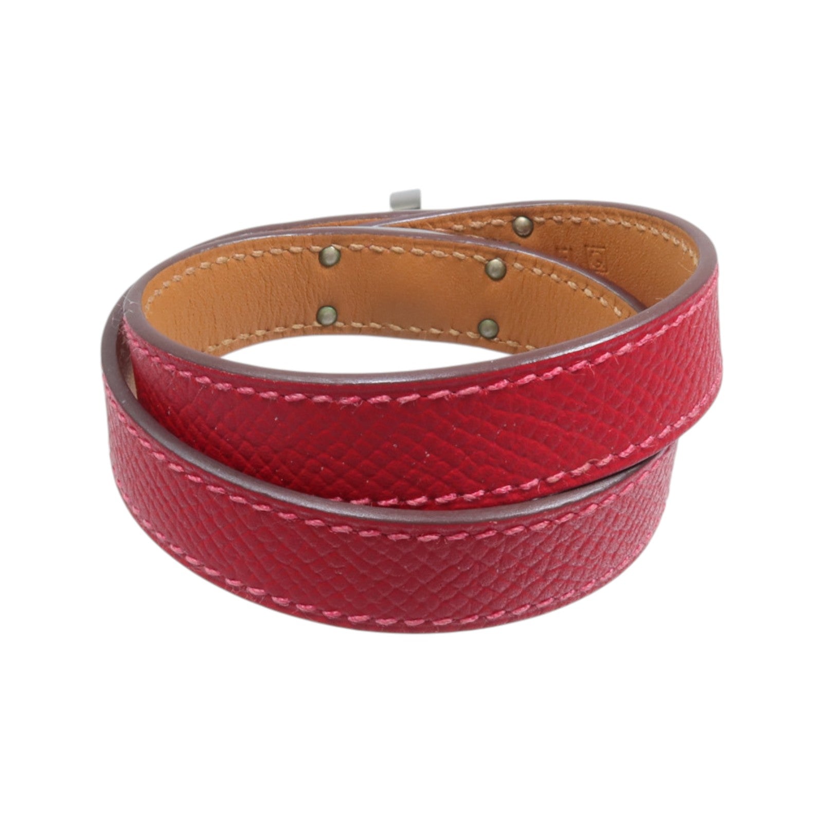 HERMES Epsom皮革/金屬Kelly Double Tour手鏈Rouge