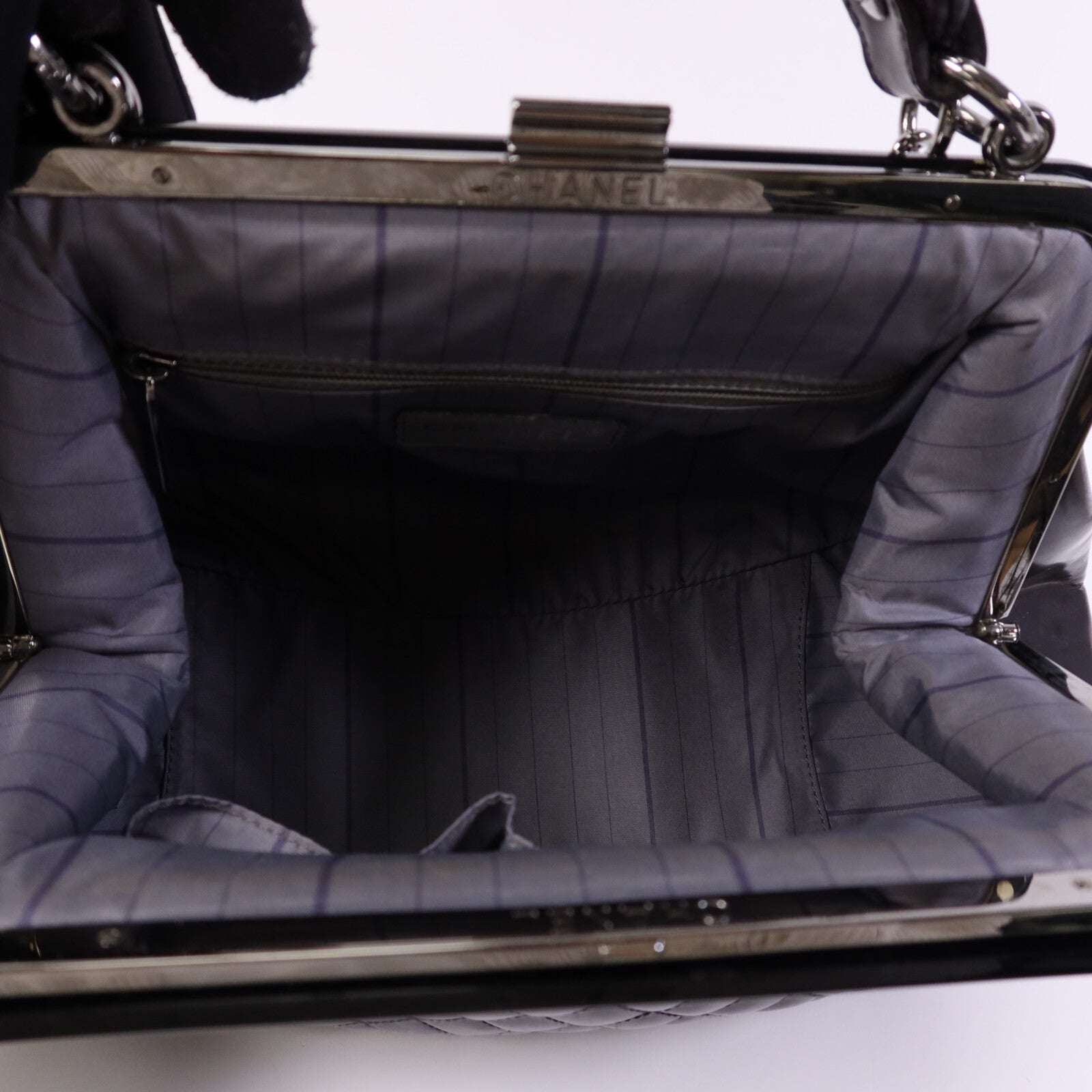 CHANEL 漆皮皮革Chain Shoulder Bag銀扣鏈帶手挽肩背兩用袋