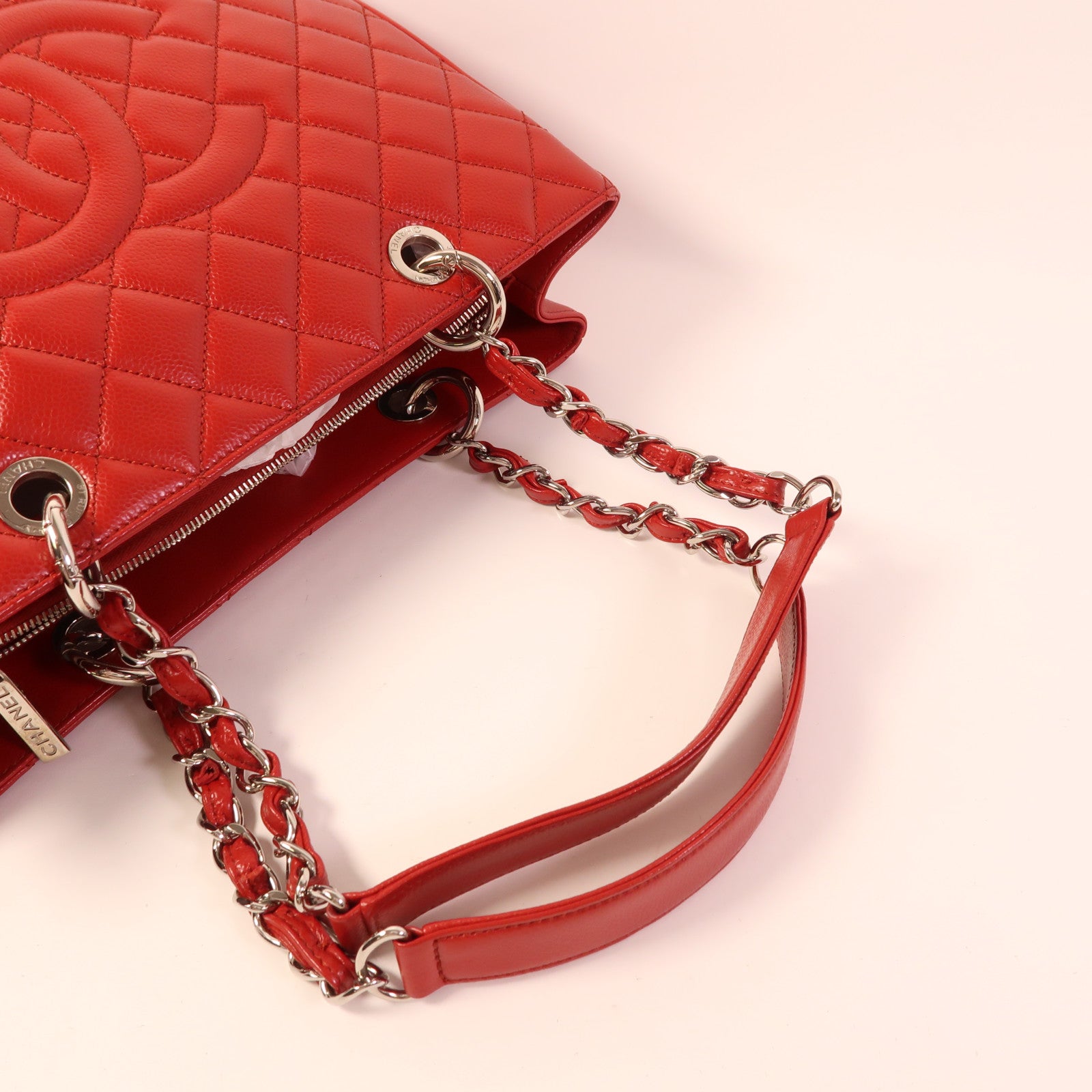 CHANEL 牛皮皮革GST Grand Shopping Tote Bag銀扣鏈帶肩背袋