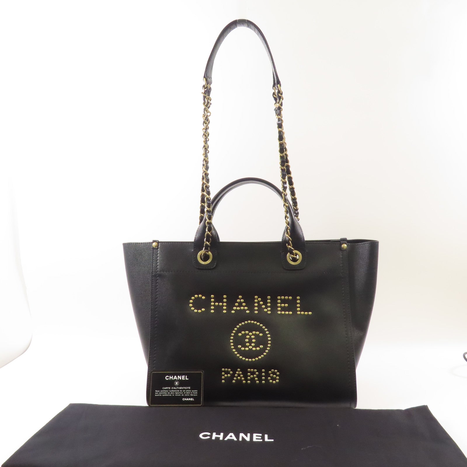 CHANEL 牛皮皮Deauville金扣手挽肩背兩用袋
