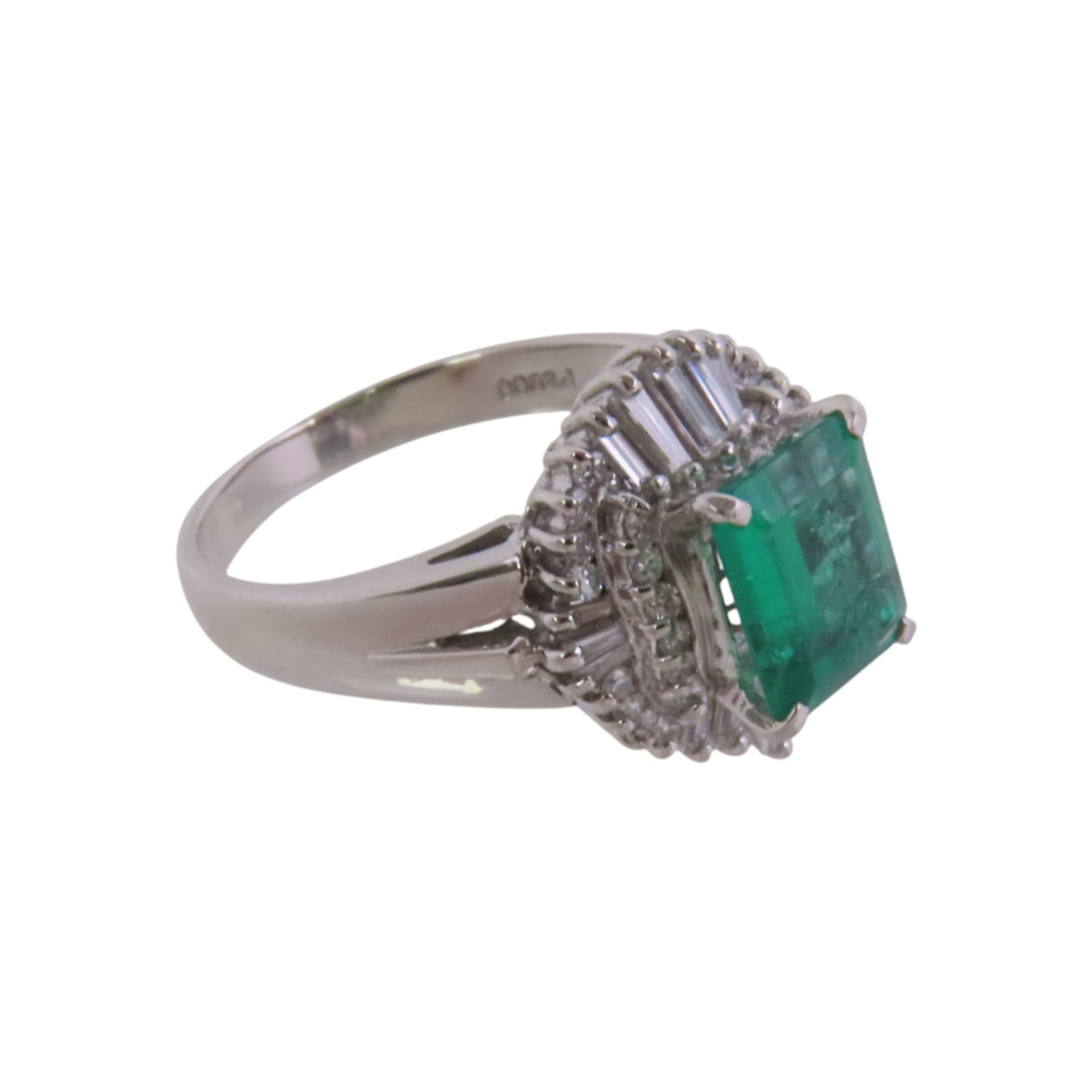 JEWELRY PT900鉑金Emerald Diamond綠寶石/鑽石戒指US#5