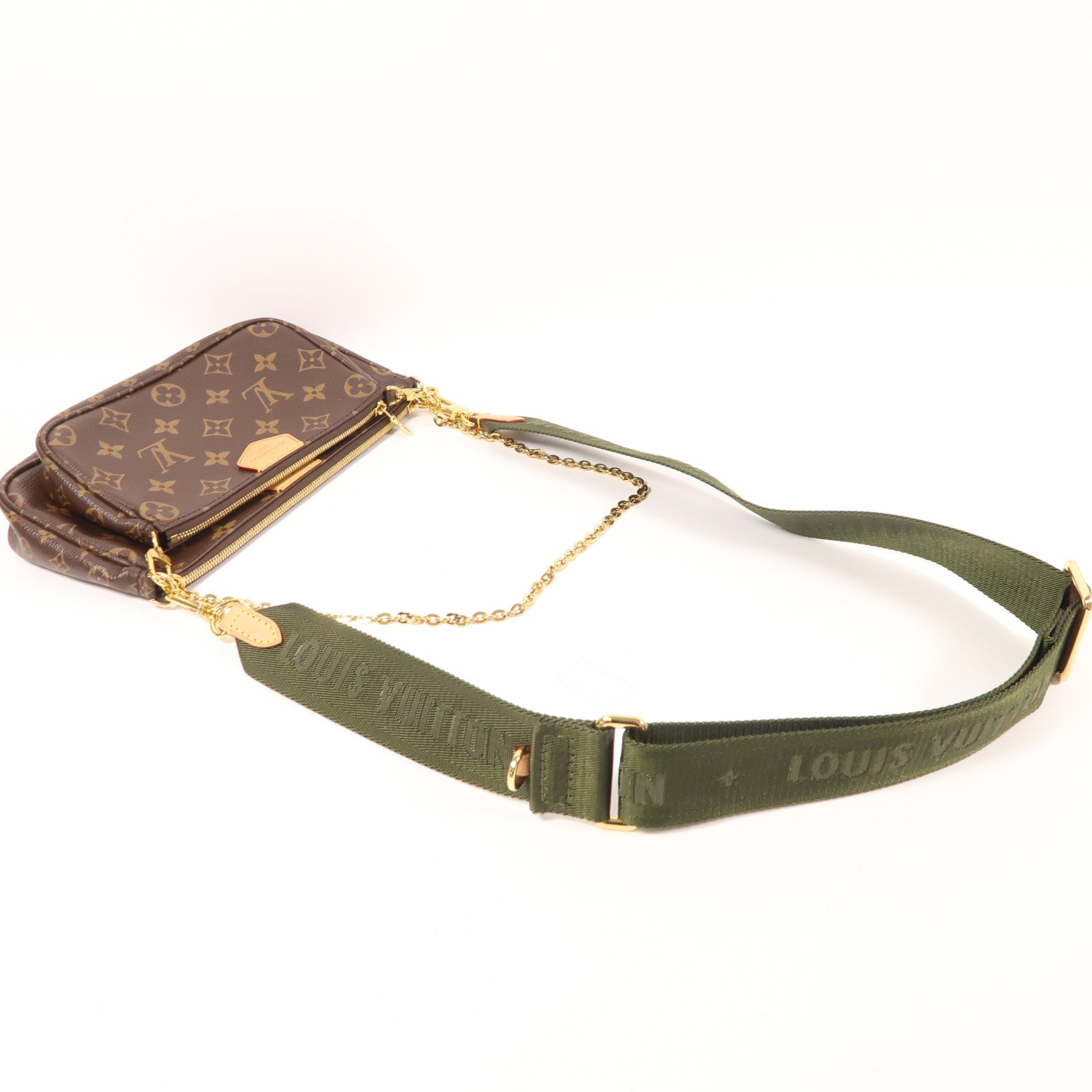 LOUIS VUITTON Monogram Multi Pochette Accessoires金扣手挽肩背兩用袋棕色