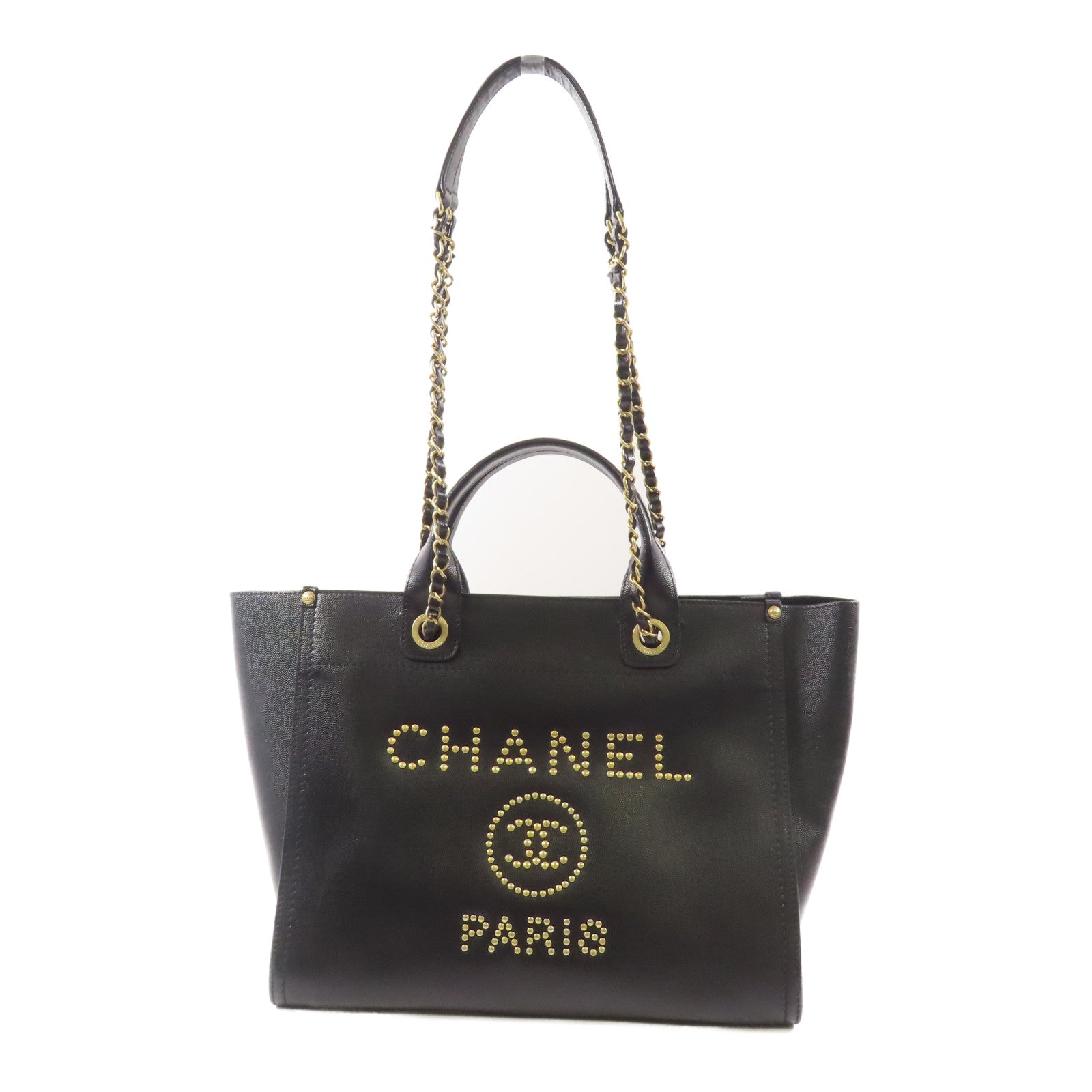 CHANEL 牛皮皮Deauville金扣手挽肩背兩用袋
