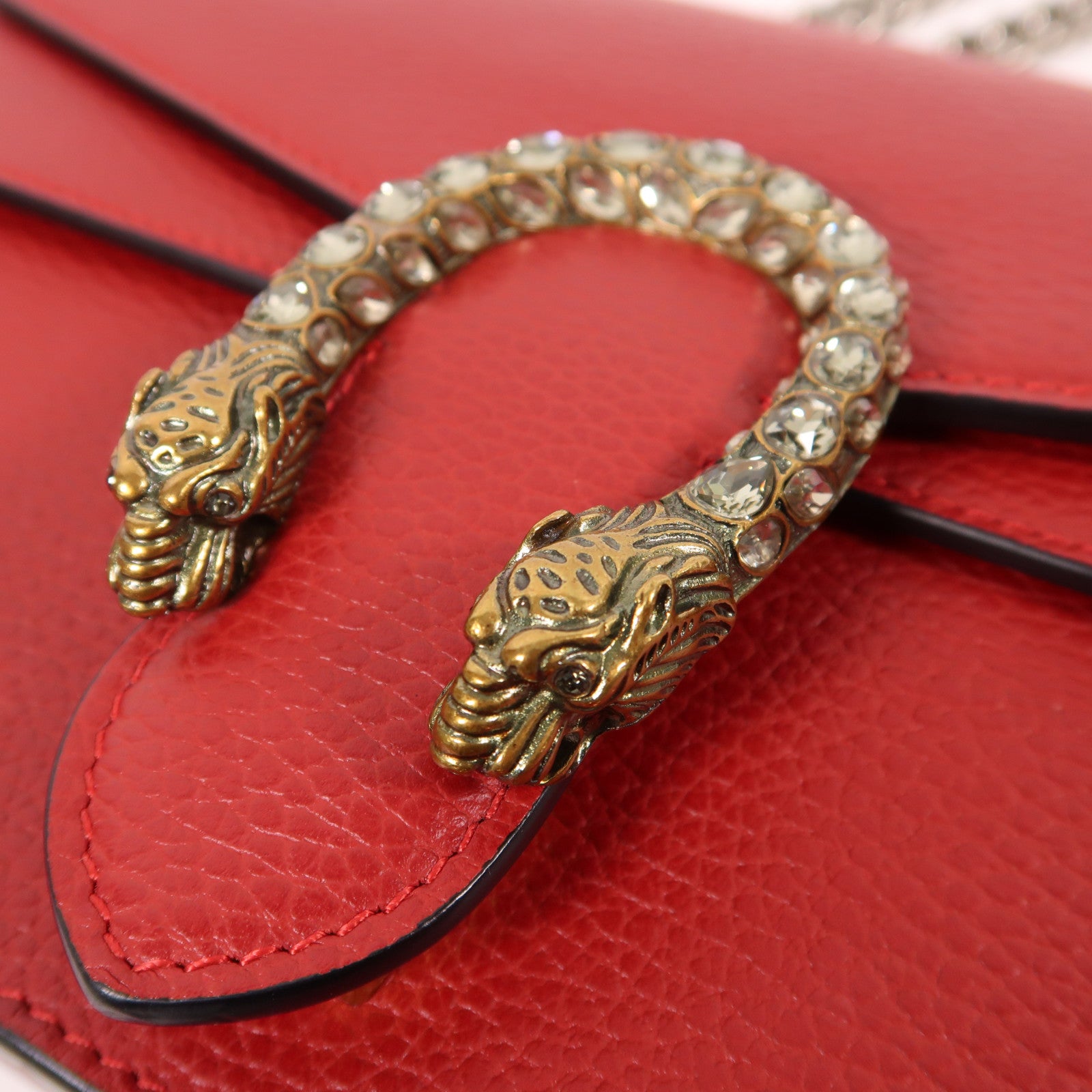 GUCCI GG Chain Shoulder Bag 400249 Calfskin Leather Red