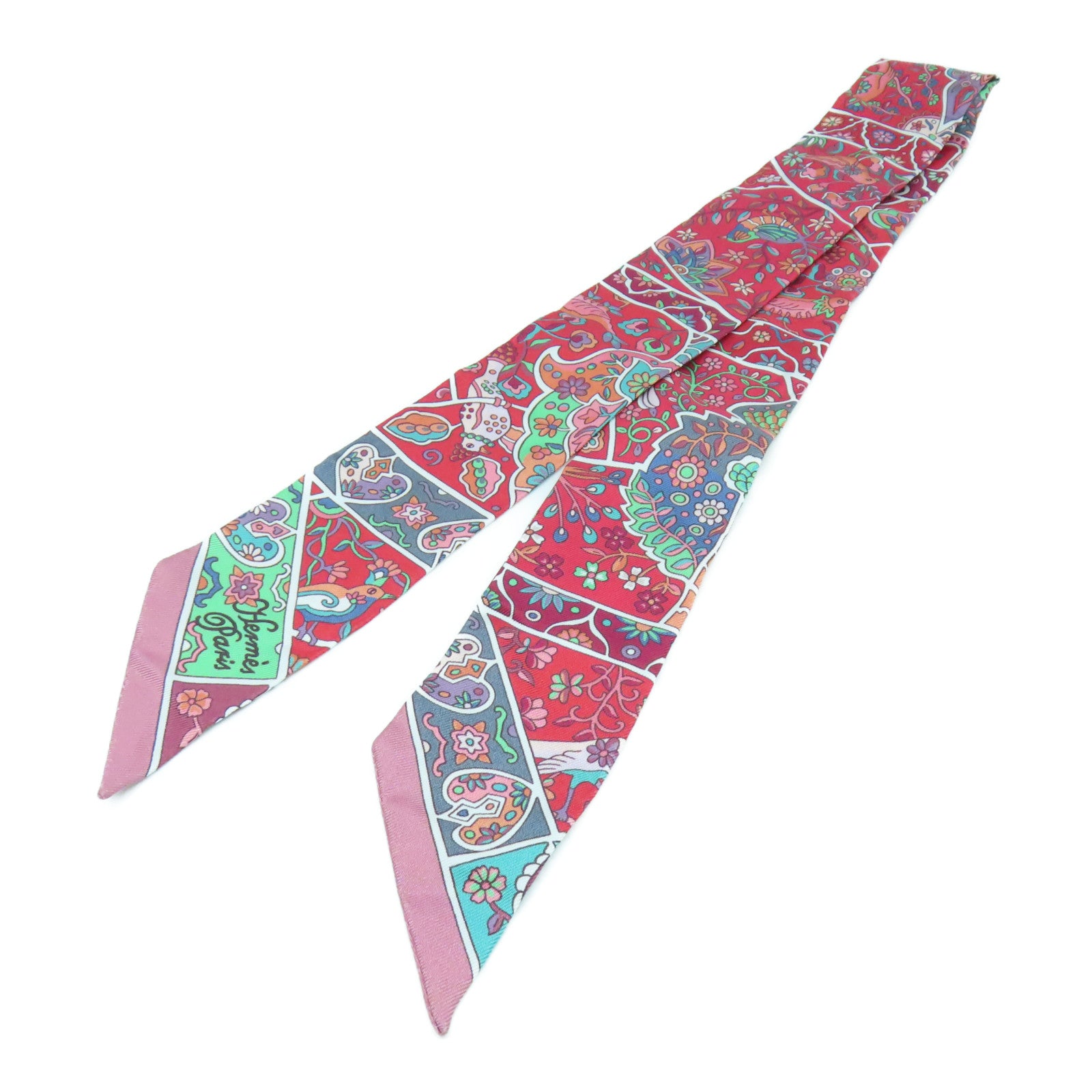 HERMES 【激減優惠】絲質Twilly Scarf絲巾紅色/粉紅色