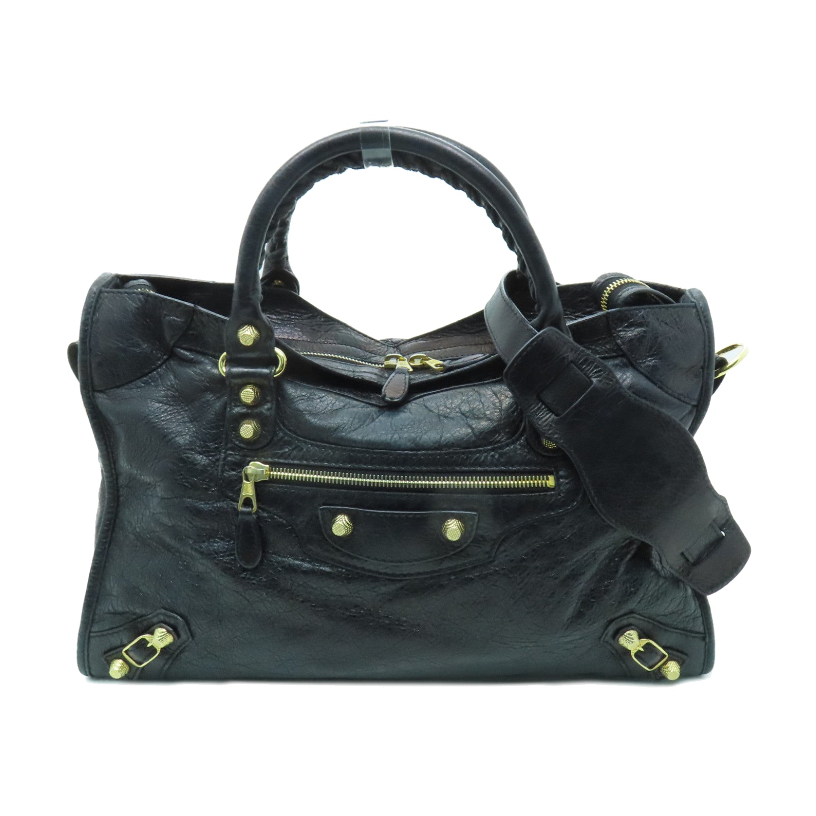 BALENCIAGA 【激減優惠】皮革Giant City金扣手挽肩背兩用袋黑色