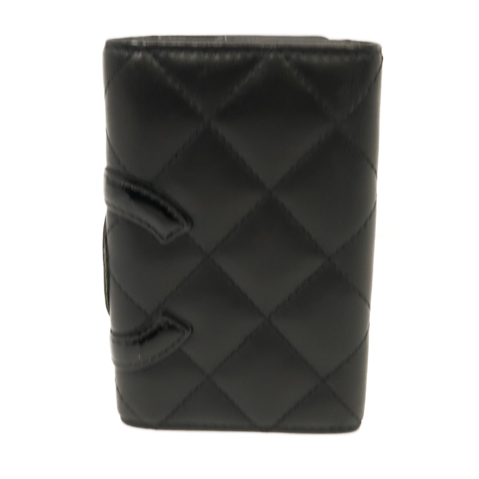 CHANEL 菱格牛皮皮革Cambon Key Case銀扣鎖匙包黑色/粉紅色