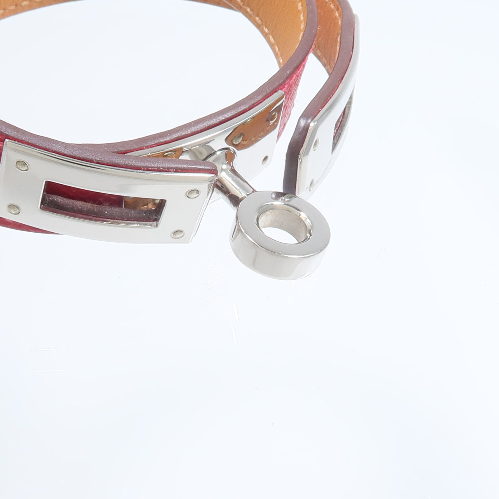 HERMES Epsom皮革/金屬Kelly Double Tour手鏈Rouge
