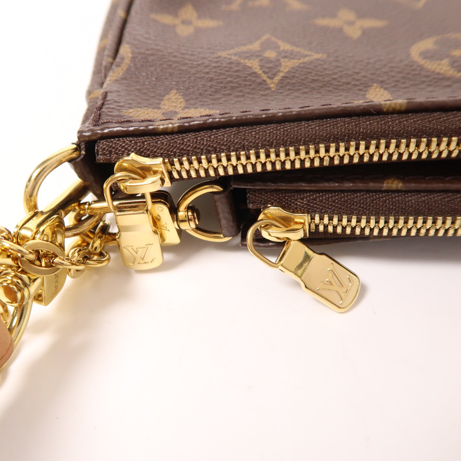 LOUIS VUITTON Monogram Multi Pochette Accessoires金扣手挽肩背兩用袋棕色