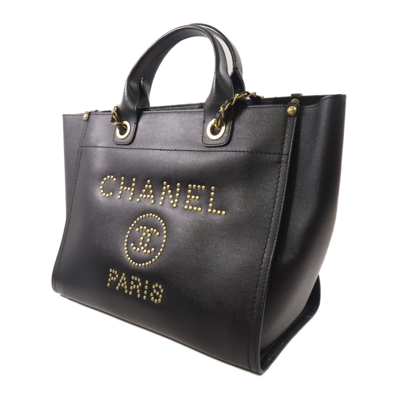 CHANEL 牛皮皮Deauville金扣手挽肩背兩用袋
