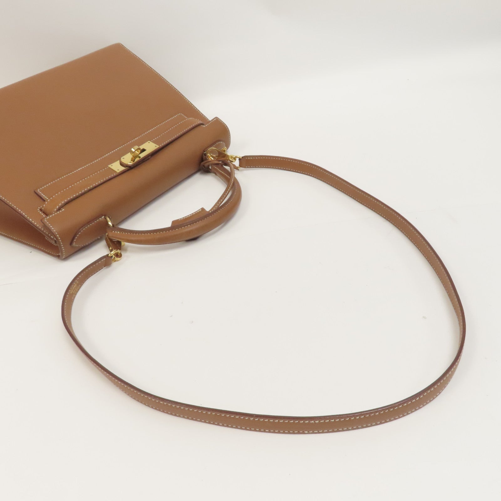 HERMES Courchevel皮革Kelly 28手挽肩背兩用袋Gold/金色