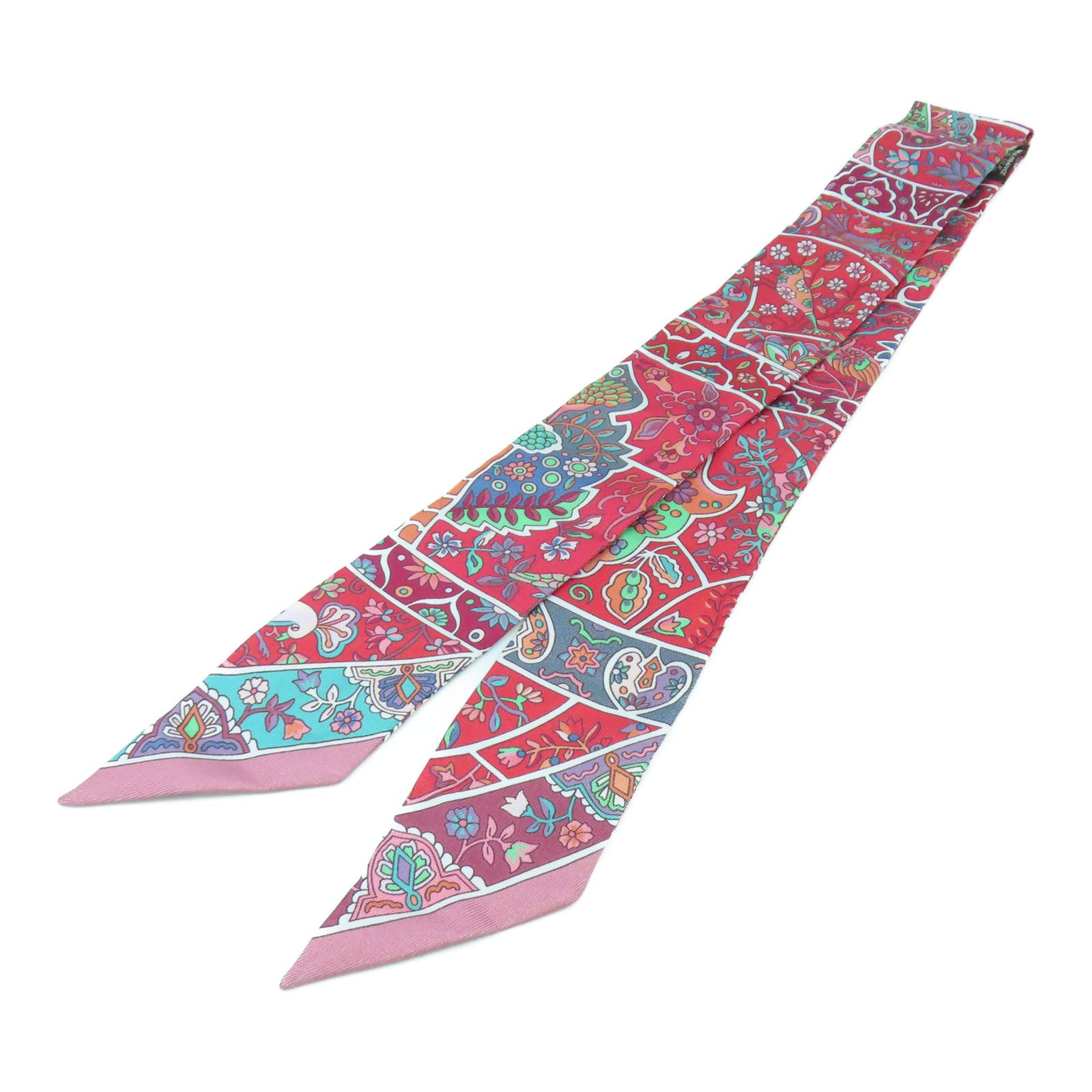HERMES 【激減優惠】絲質Twilly Scarf絲巾紅色/粉紅色