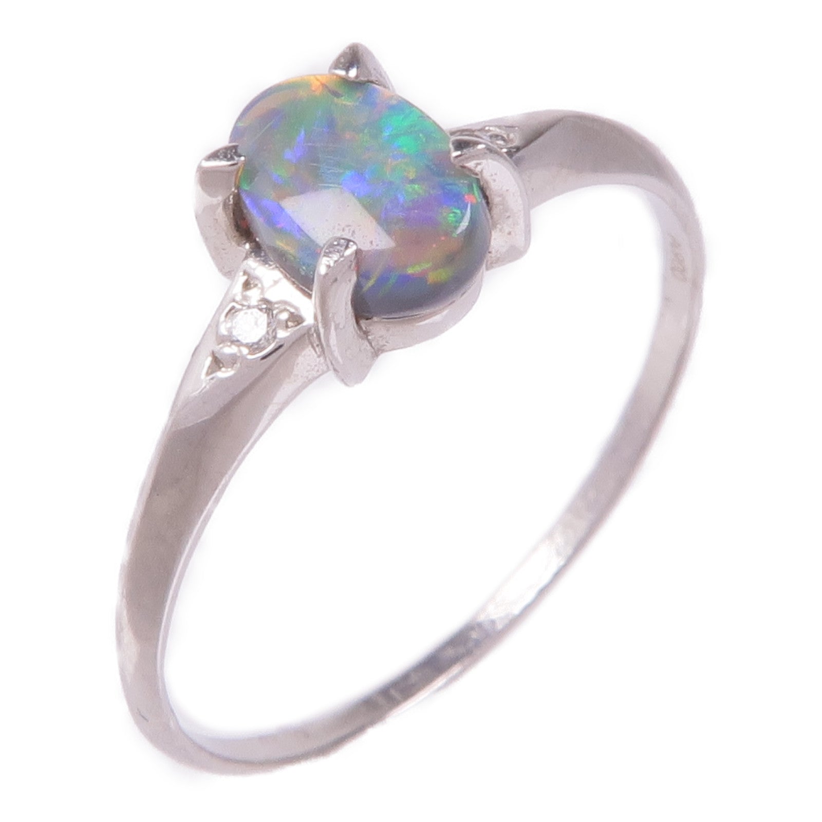 JEWELRY 【激減優惠】PT900鉑金Opal Diamond Ring蛋白石/鑽石戒指US#6.5