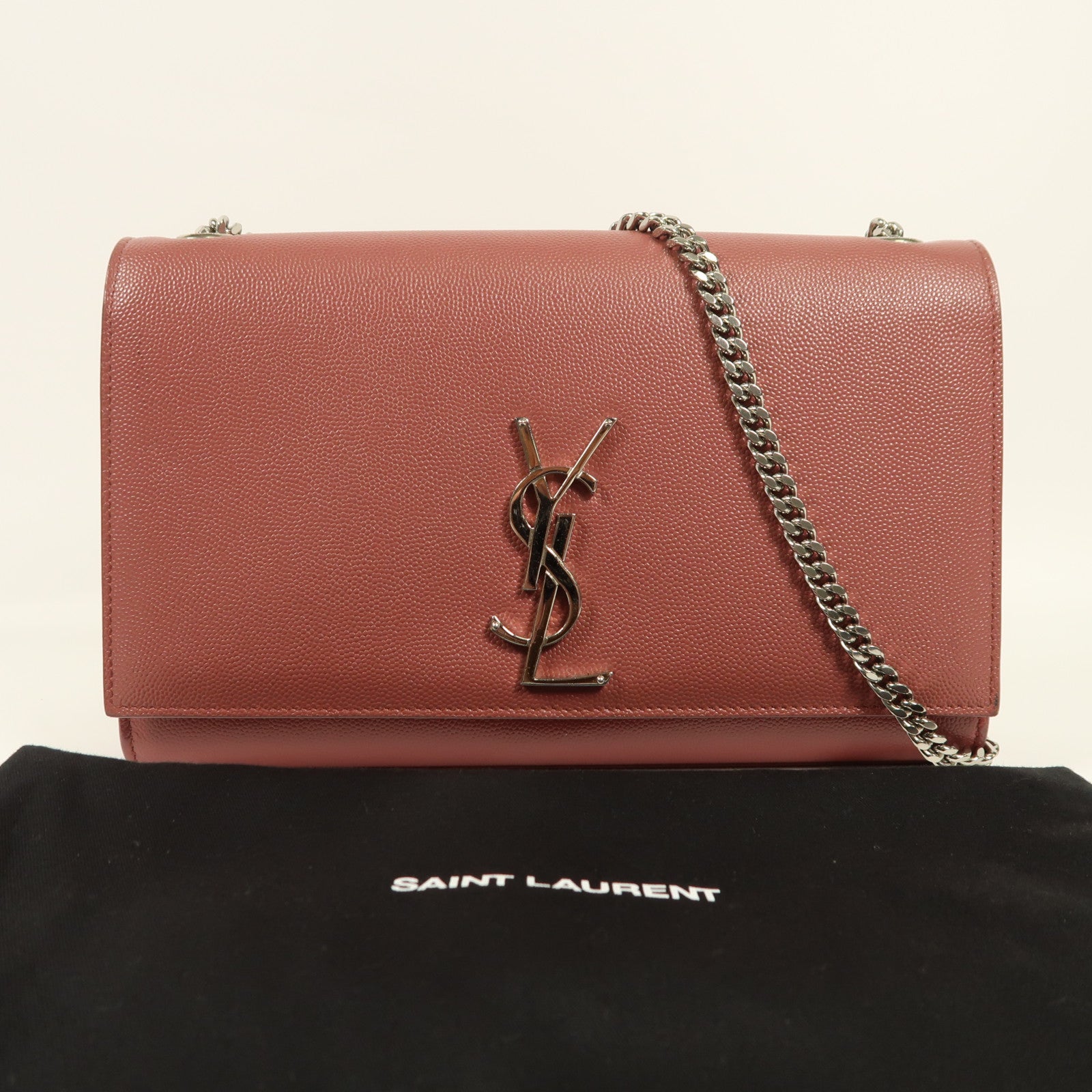 YVES SAINT LAURENT 牛皮皮革Kate銀扣鏈帶肩背袋