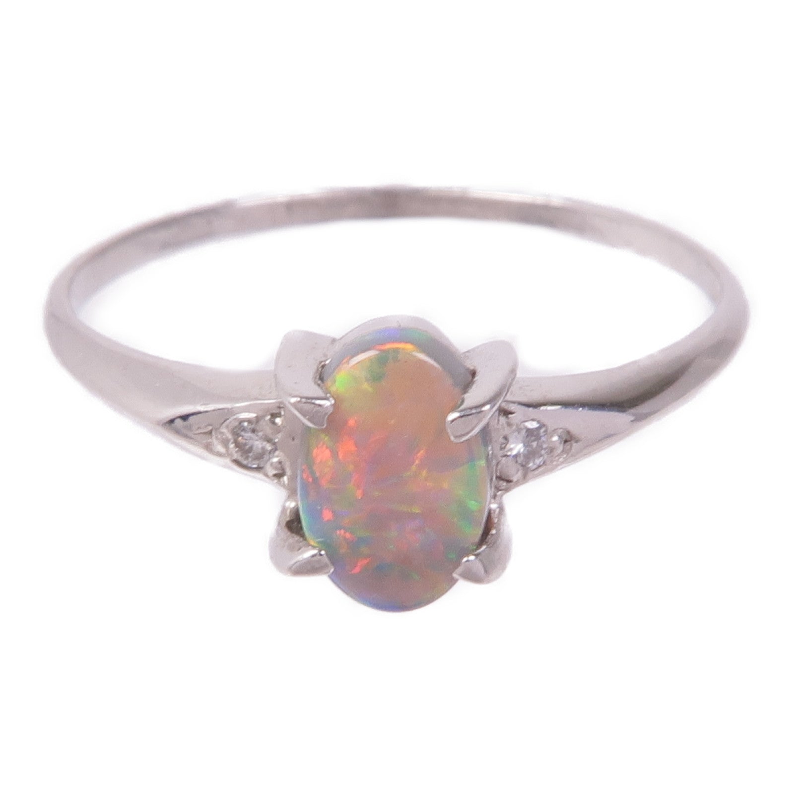 JEWELRY 【激減優惠】PT900鉑金Opal Diamond Ring蛋白石/鑽石戒指US#6.5
