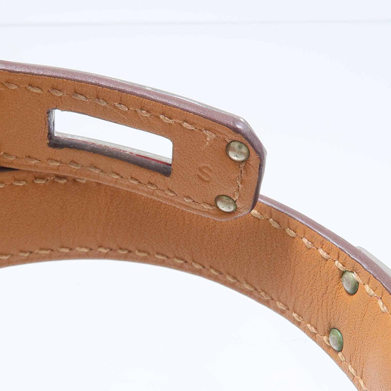 HERMES Epsom皮革/金屬Kelly Double Tour手鏈Rouge