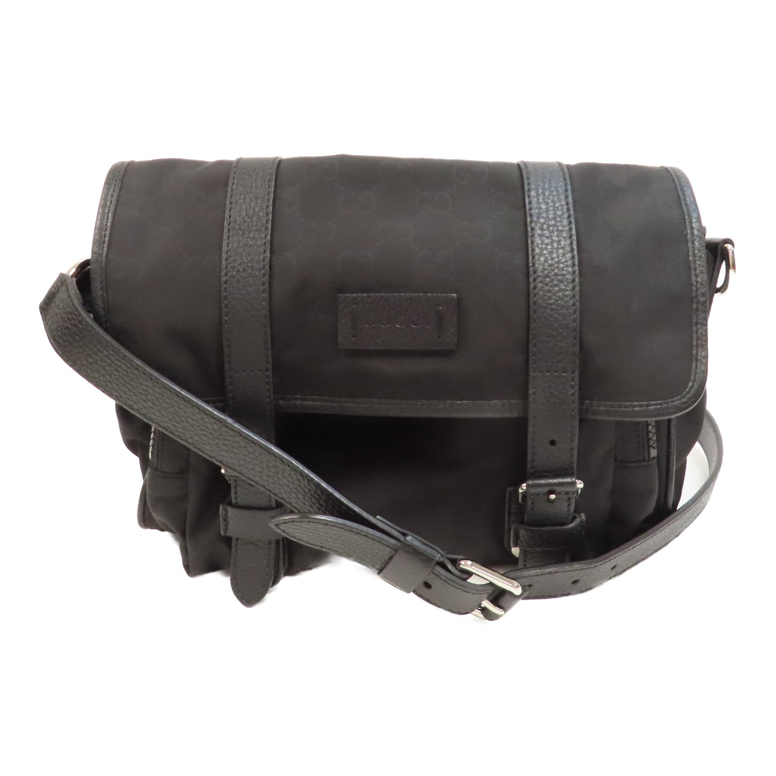 GUCCI 尼龍Shoulder Bag銀扣肩背袋黑色