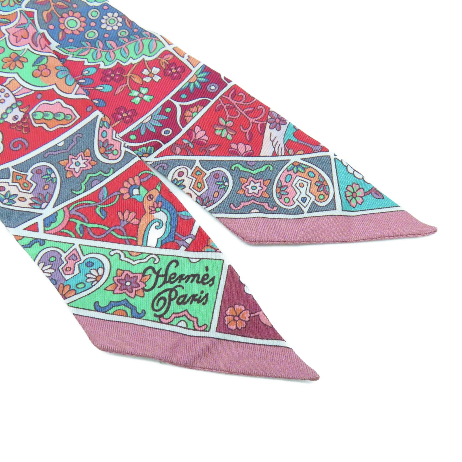 HERMES 【激減優惠】絲質Twilly Scarf絲巾紅色/粉紅色