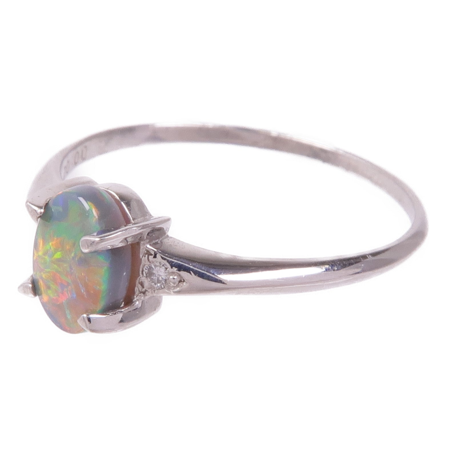 JEWELRY 【激減優惠】PT900鉑金Opal Diamond Ring蛋白石/鑽石戒指US#6.5