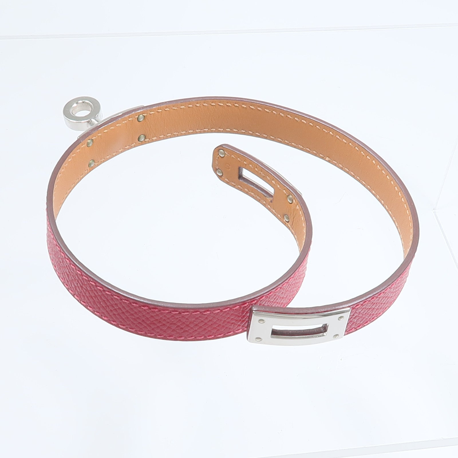 HERMES Epsom皮革/金屬Kelly Double Tour手鏈Rouge