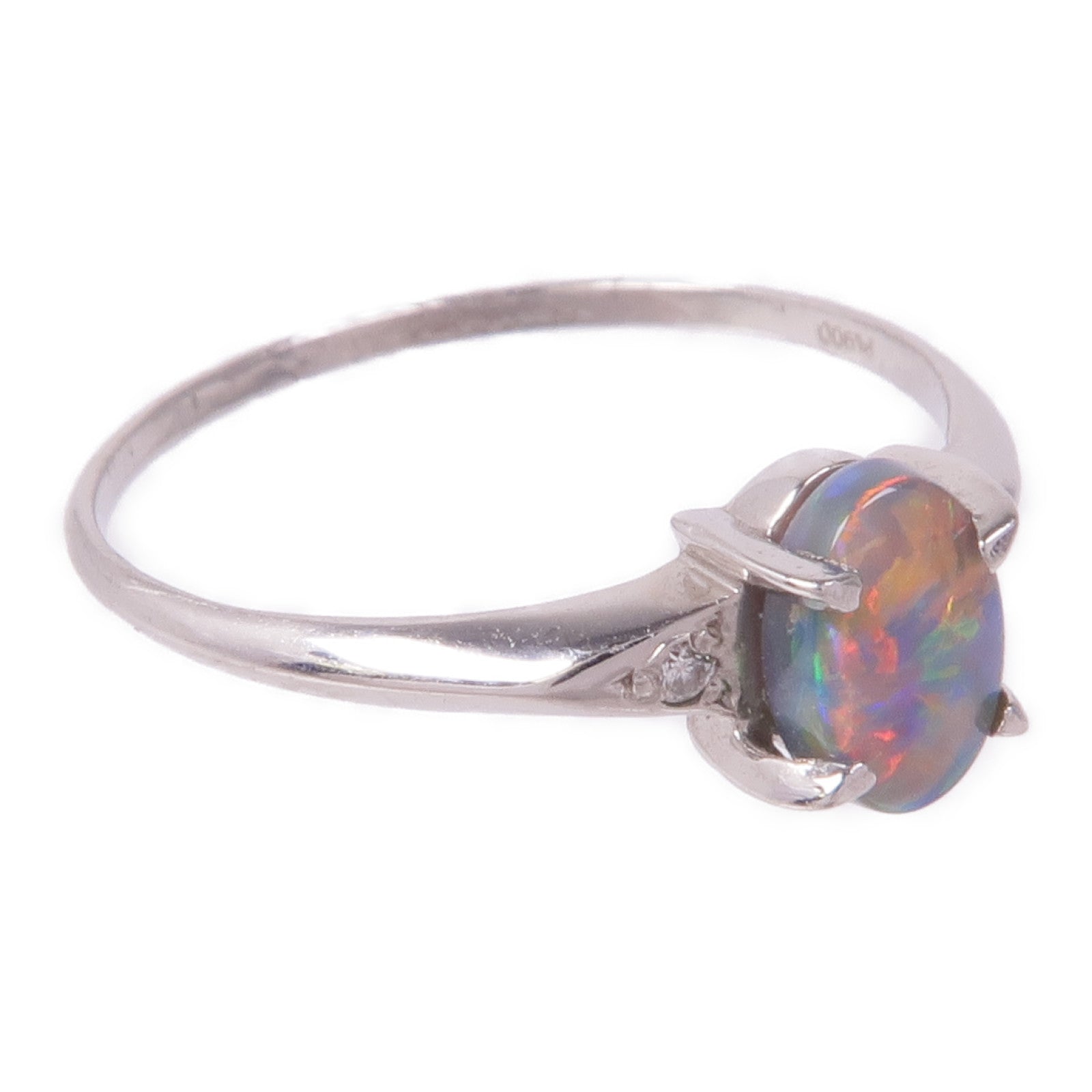 JEWELRY 【激減優惠】PT900鉑金Opal Diamond Ring蛋白石/鑽石戒指US#6.5