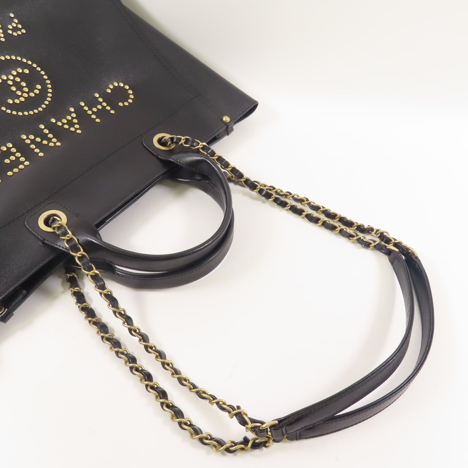 CHANEL 牛皮皮Deauville金扣手挽肩背兩用袋