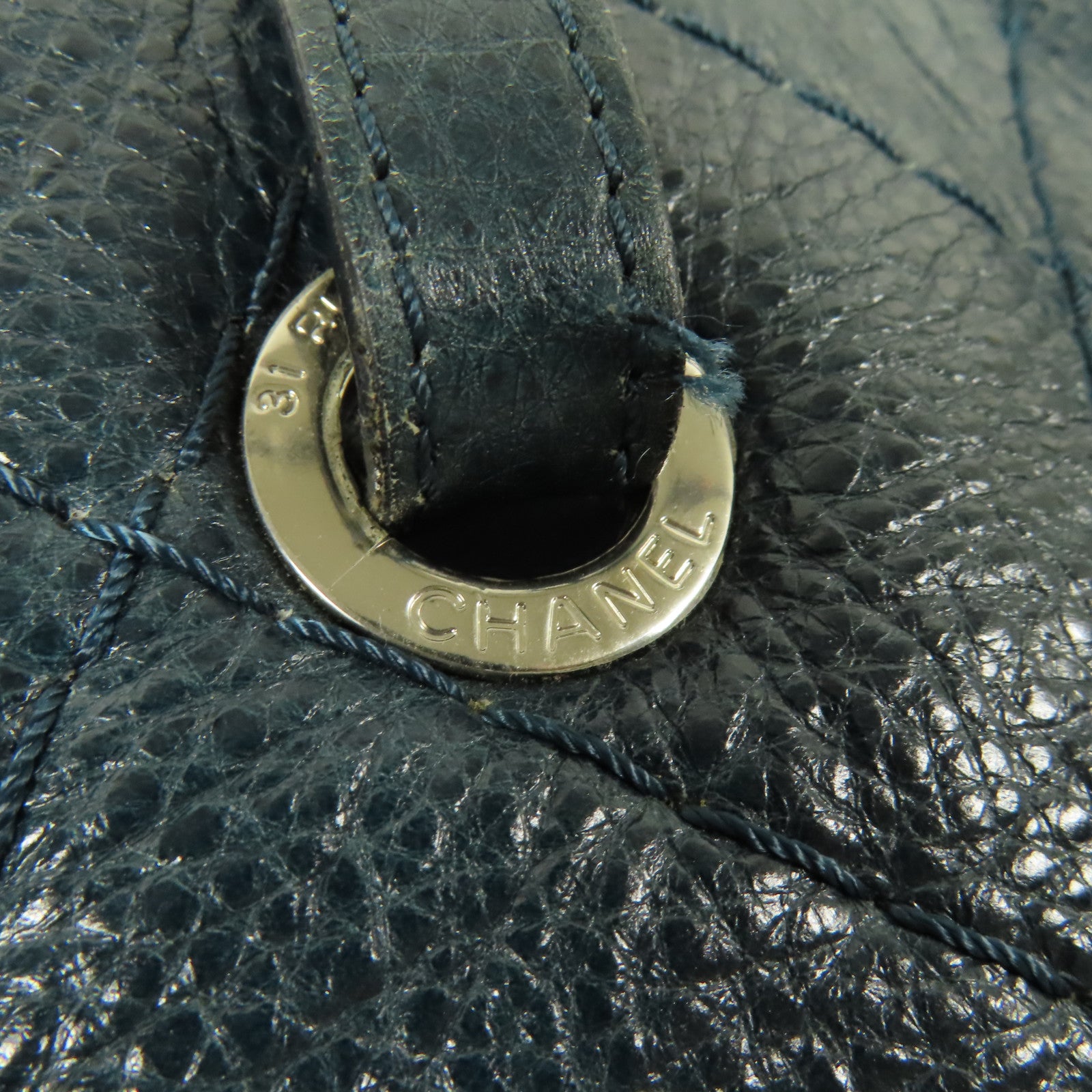 CHANEL 牛皮皮革Tote Bag銀扣肩背袋