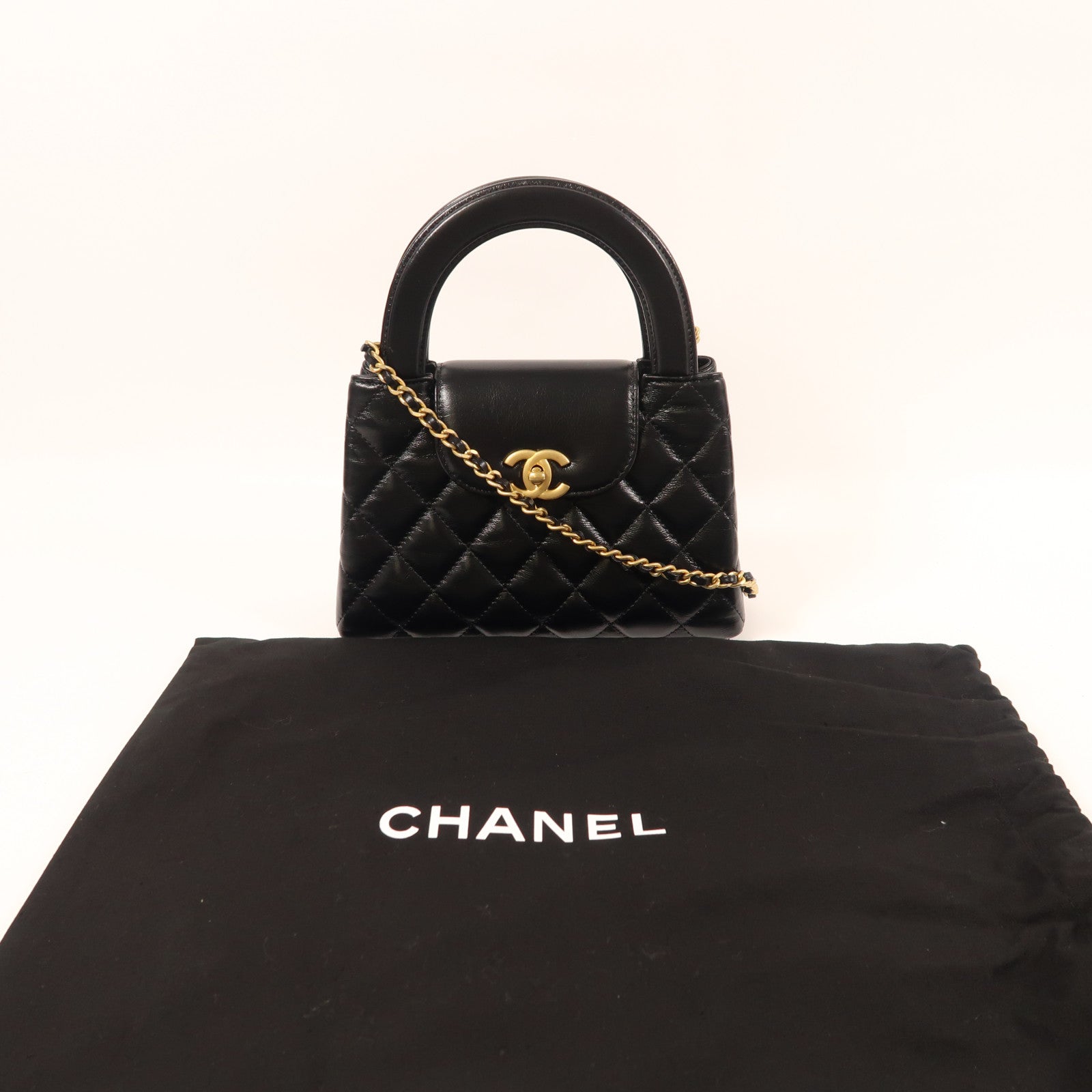 CHANEL 牛皮皮革Kelly Shiny Crumpled Mini金扣手挽肩背兩用袋